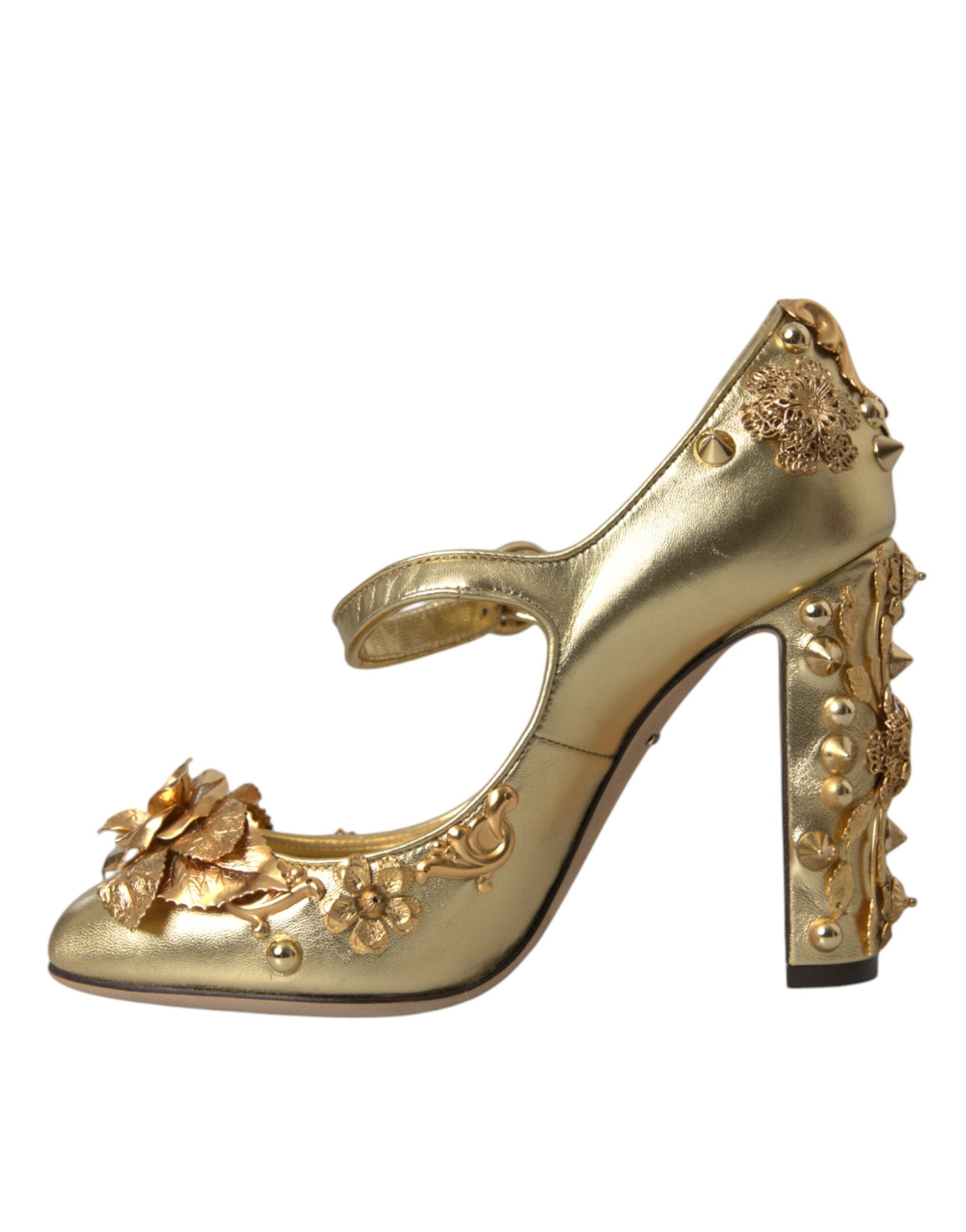 Dolce & Gabbana Gold Leather Crystal Mary Janes Pumps Shoes Glam Steals