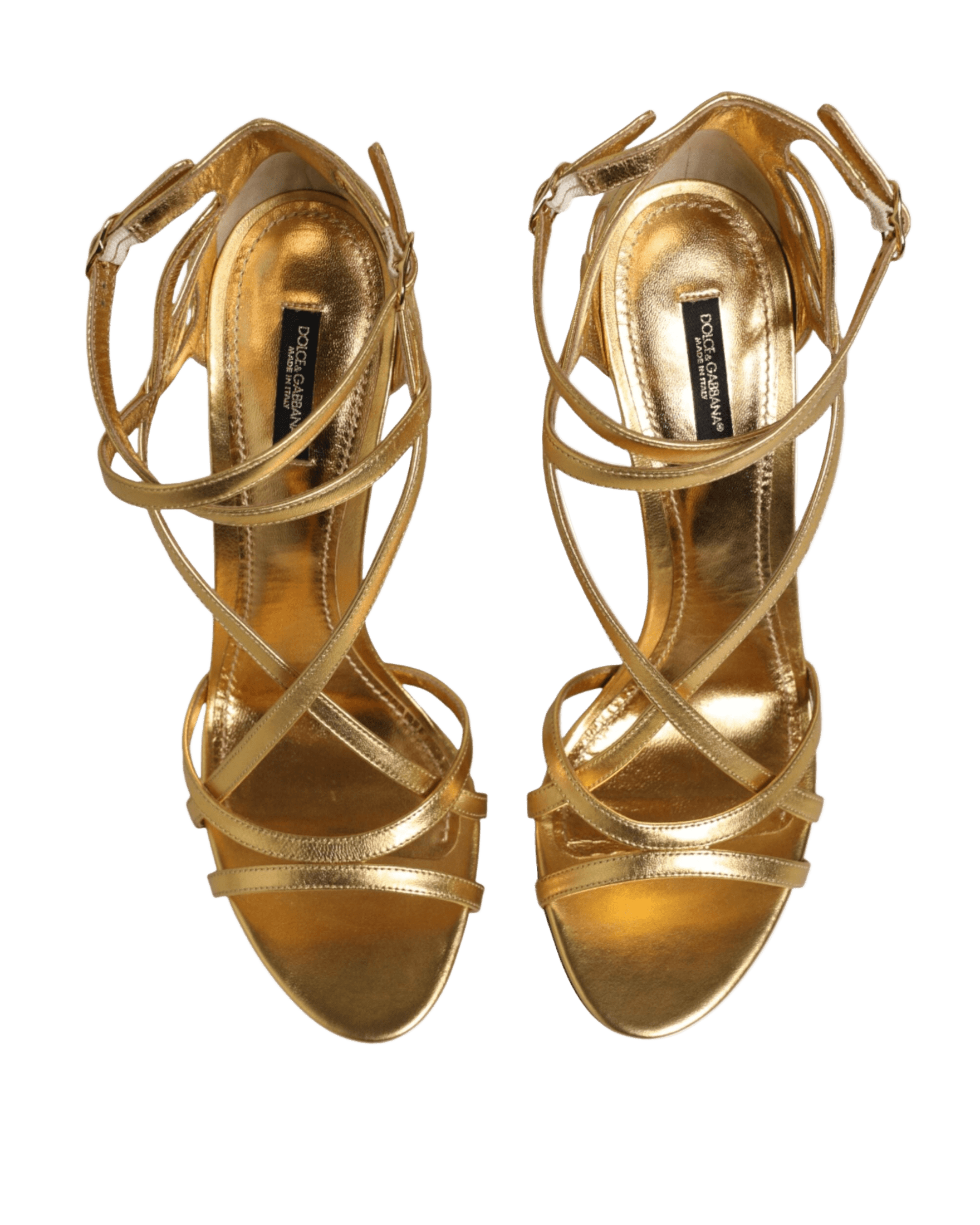 Dolce & Gabbana Gold Leather Keira Heels Sandals Shoes Heels