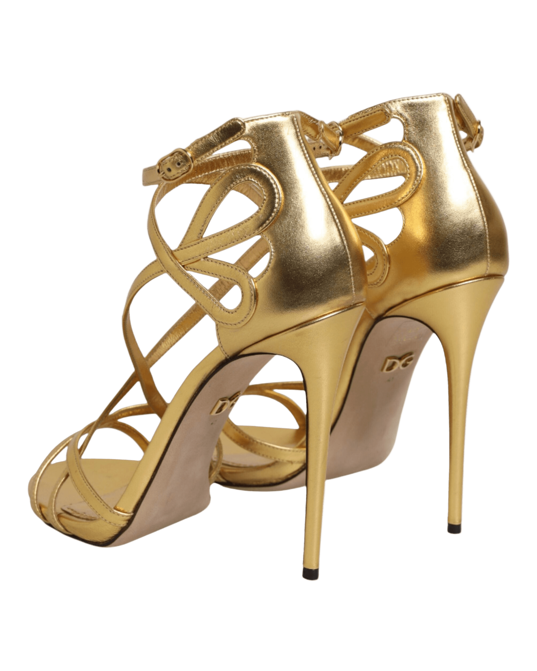 Dolce & Gabbana Gold Leather Keira Heels Sandals Shoes Glam Steals