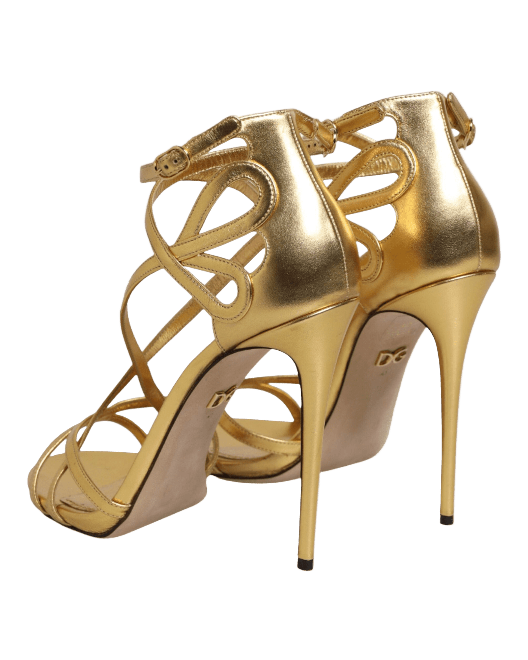 Dolce & Gabbana Gold Leather Keira Heels Sandals Shoes Heels