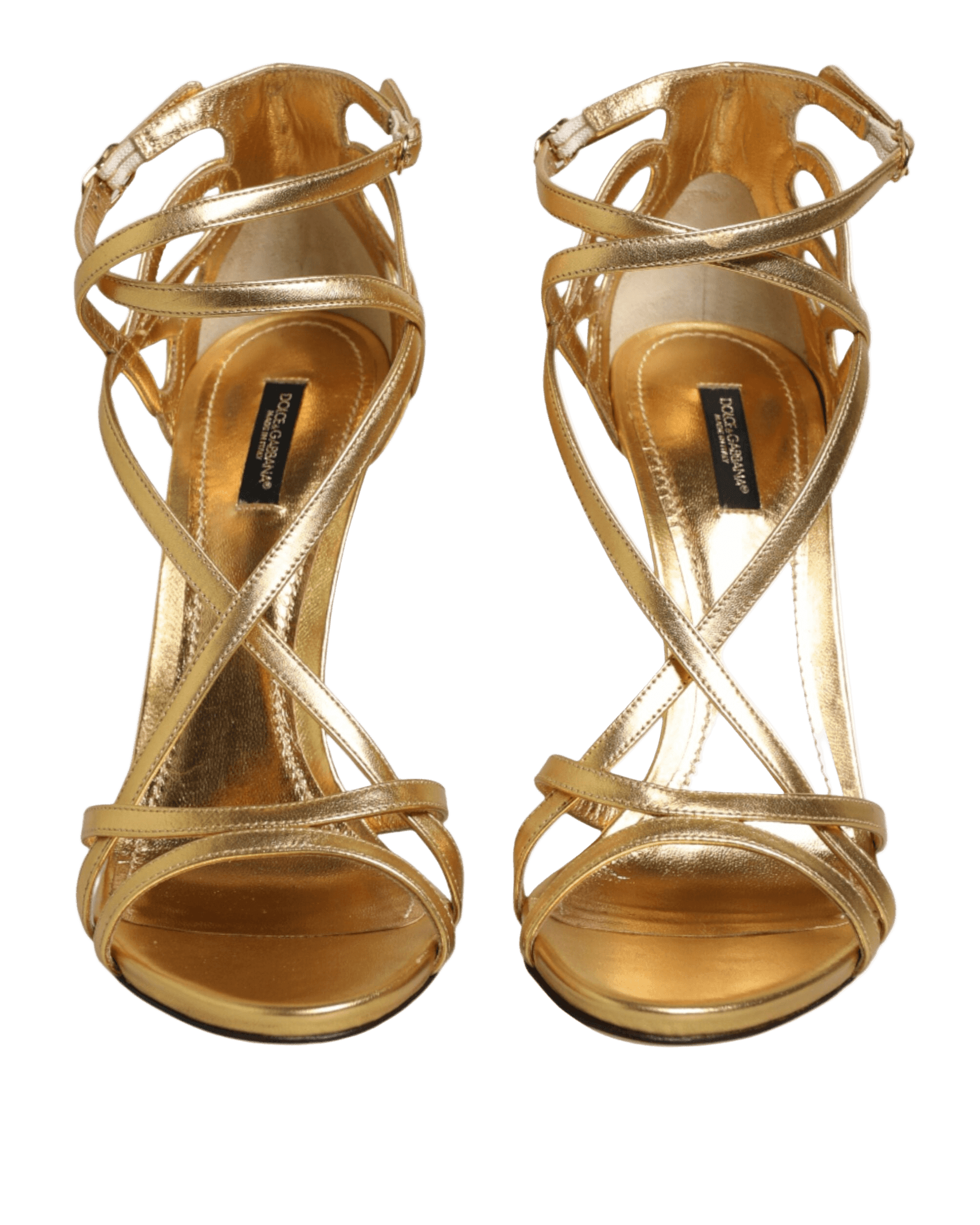 Dolce & Gabbana Gold Leather Keira Heels Sandals Shoes Heels