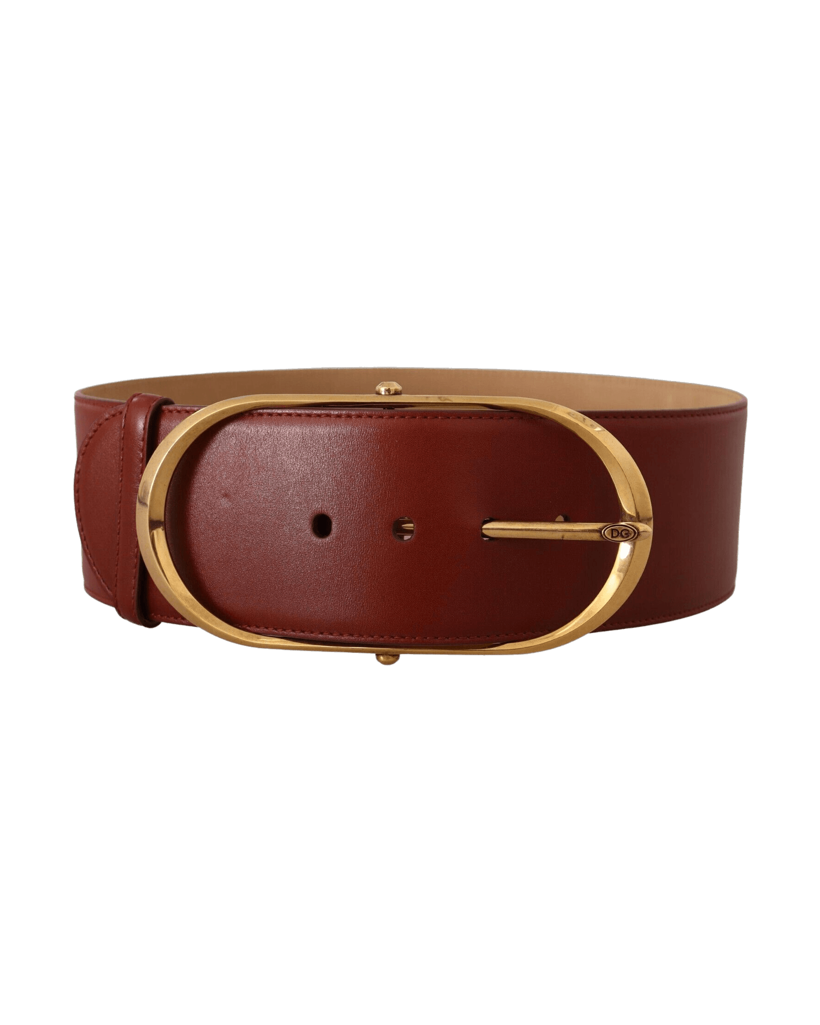 Dolce & Gabbana Gold Leather Maroon Metal Oval Buckle Belt Belts