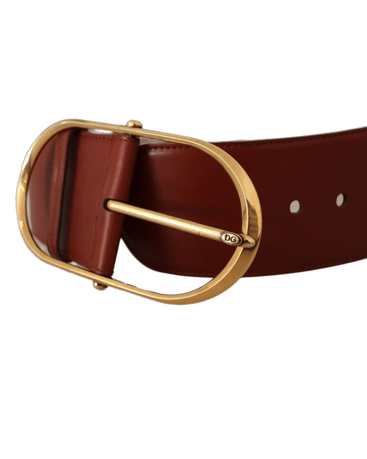 Dolce & Gabbana Gold Leather Maroon Metal Oval Buckle Belt Belts