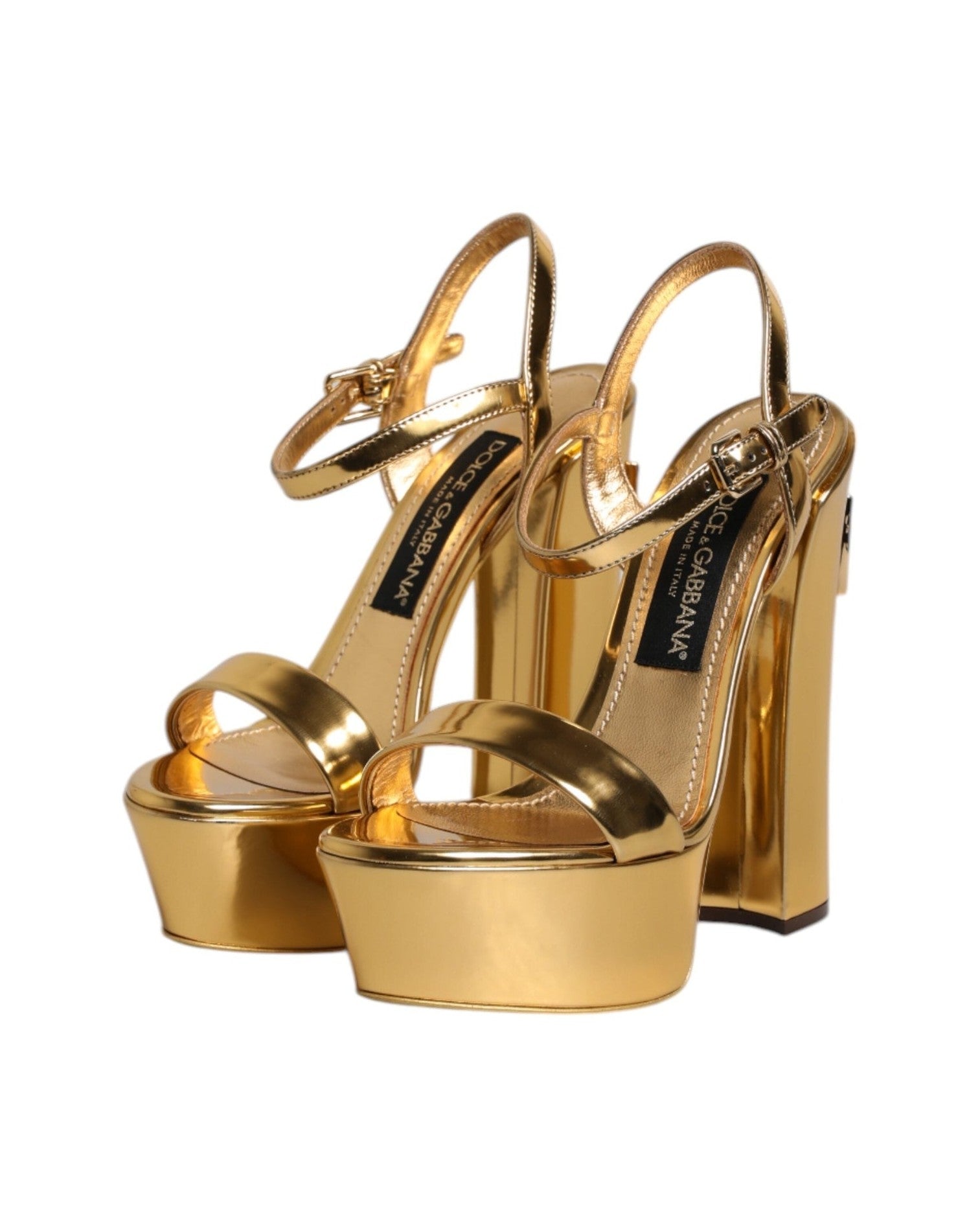 Dolce & Gabbana Gold Leather Platform Keira Sandals Shoes Heels