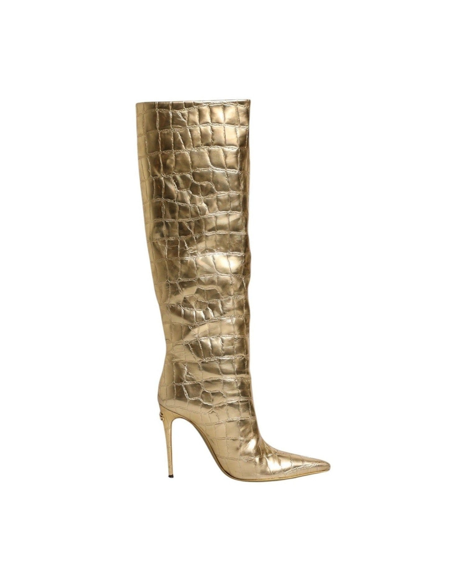Dolce & Gabbana Gold Leather Stiletto Heels High Boots Shoes Boots