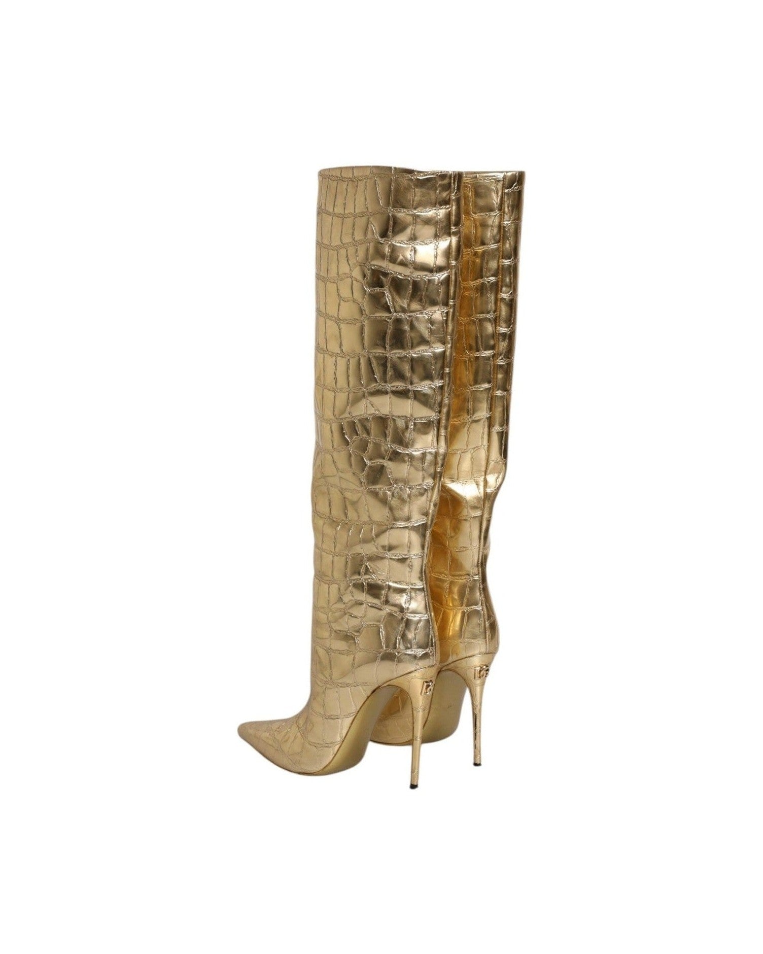 Dolce & Gabbana Gold Leather Stiletto Heels High Boots Shoes Boots