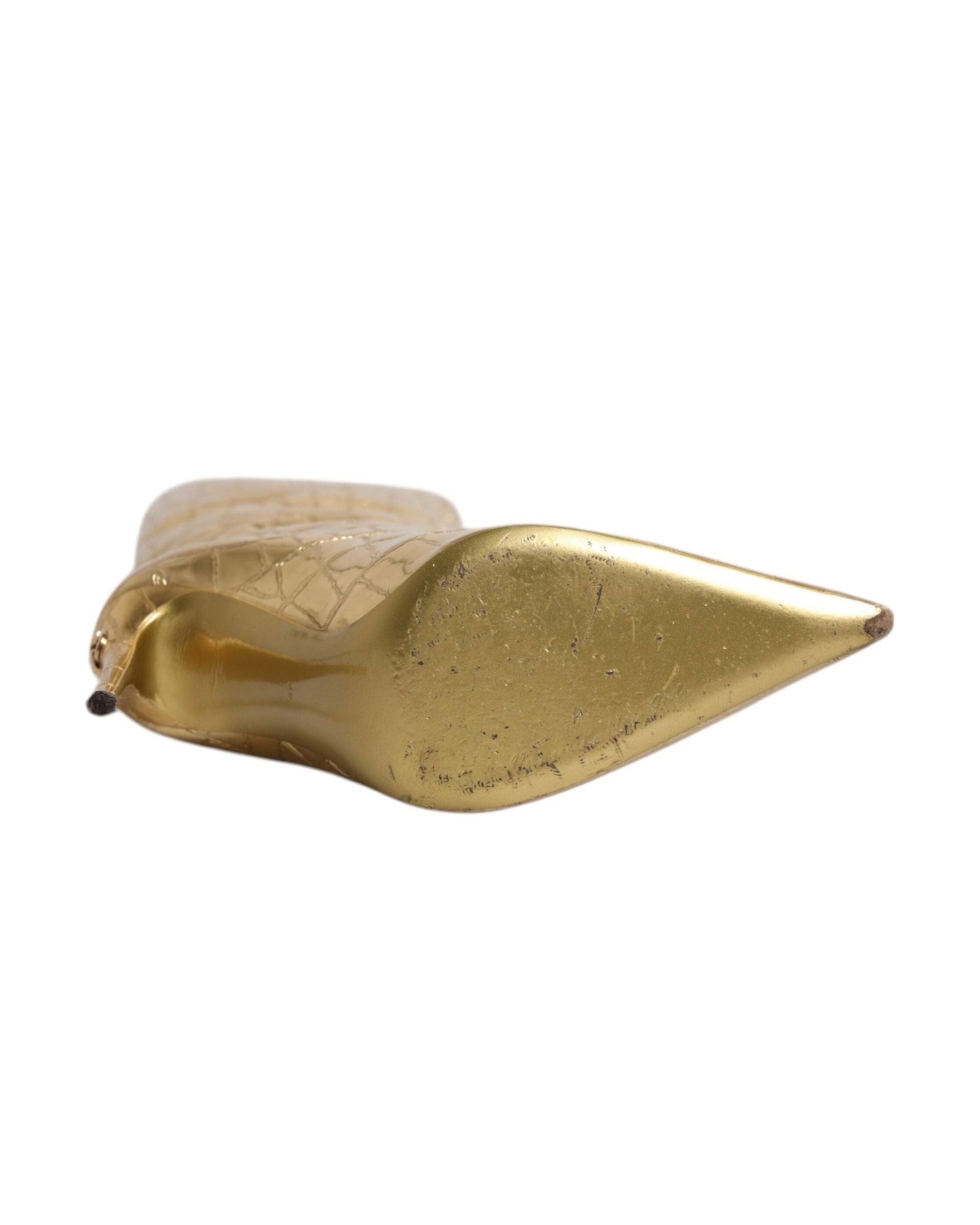 Dolce & Gabbana Gold Leather Stiletto Heels High Boots Shoes Glam Steals