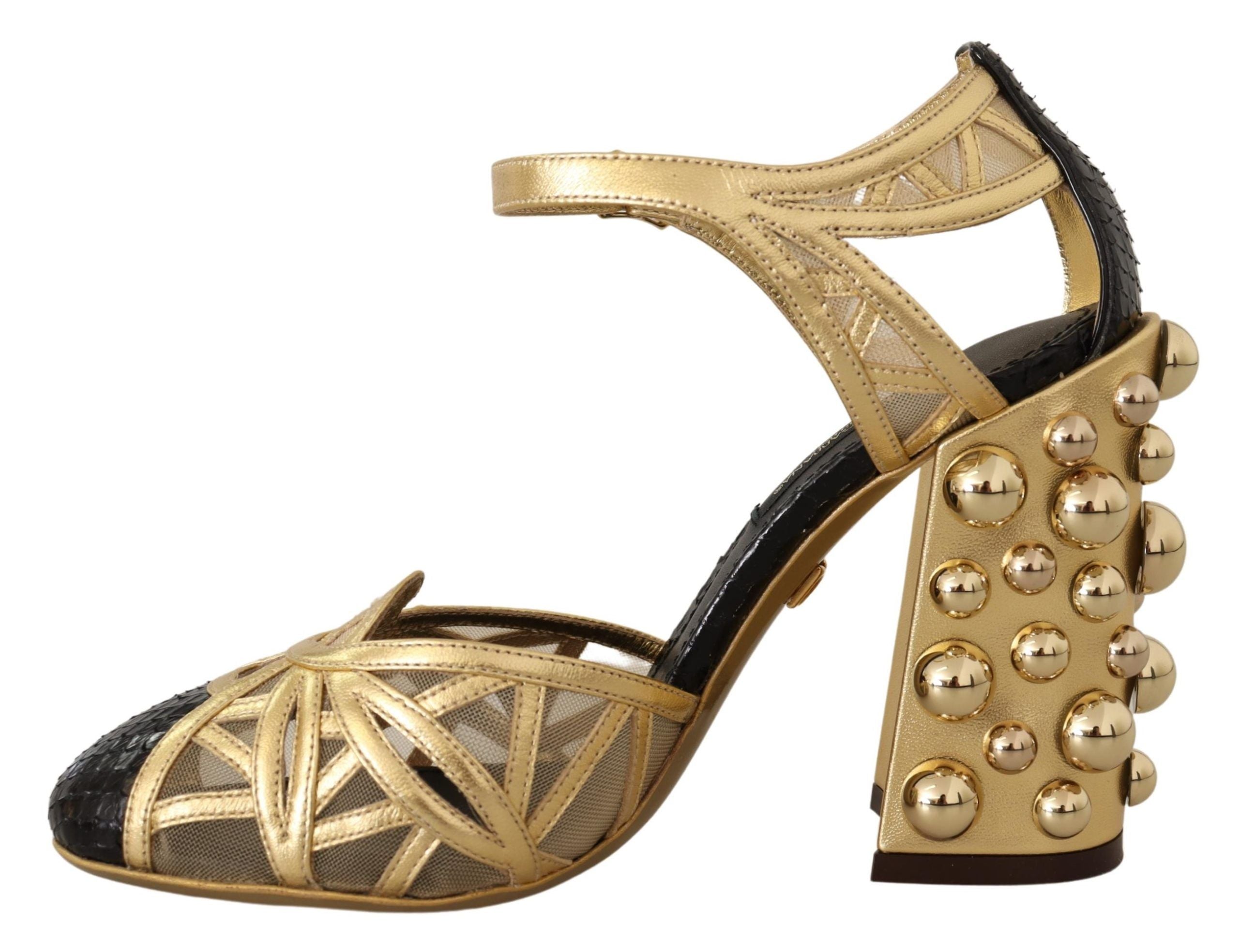 Dolce & Gabbana Gold Leather Studded Ankle Straps Shoes Glam Steals