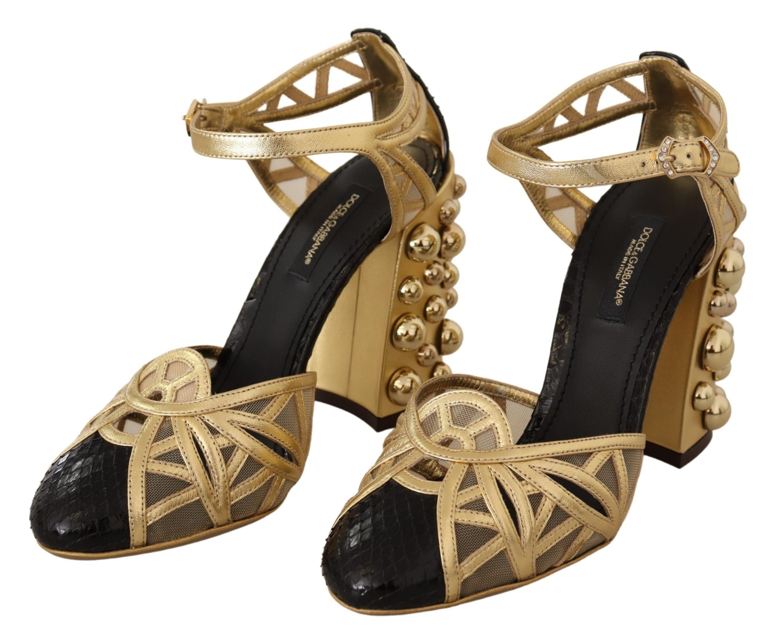 Dolce & Gabbana Gold Leather Studded Ankle Straps Shoes Glam Steals