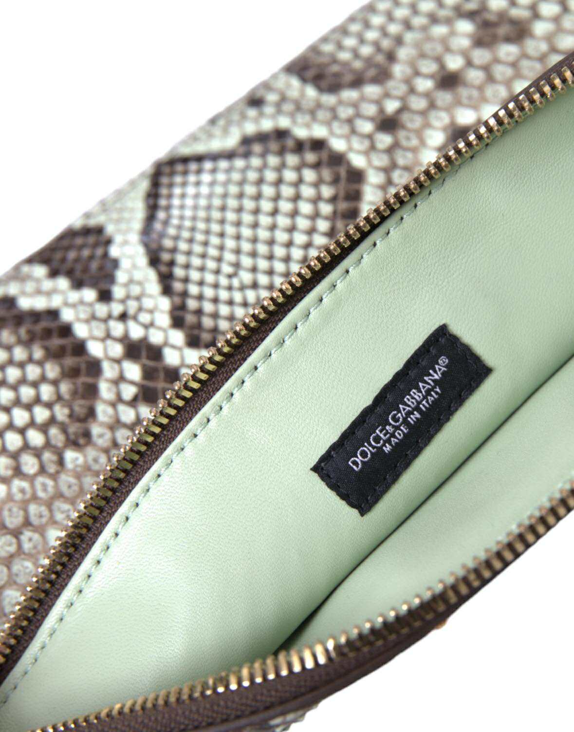 Dolce & Gabbana Gold Leather Verde Acqua Exotic Dg Logo Clutch Borse Bag Glam Steals