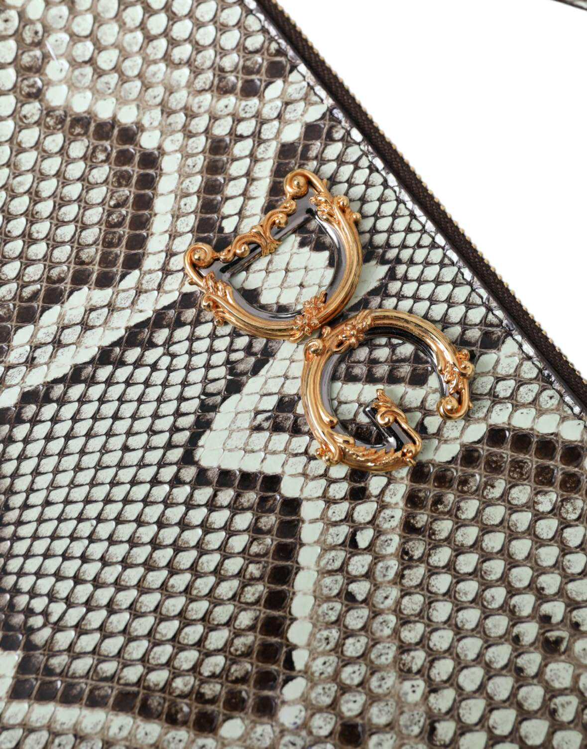 Dolce & Gabbana Gold Leather Verde Acqua Exotic Dg Logo Clutch Borse Bag Glam Steals