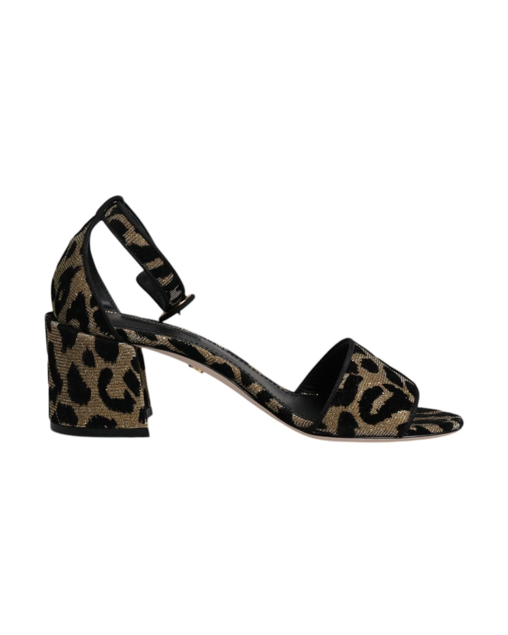Dolce & Gabbana Gold Leopard Ankle Strap Heels Sandals Shoes Heels