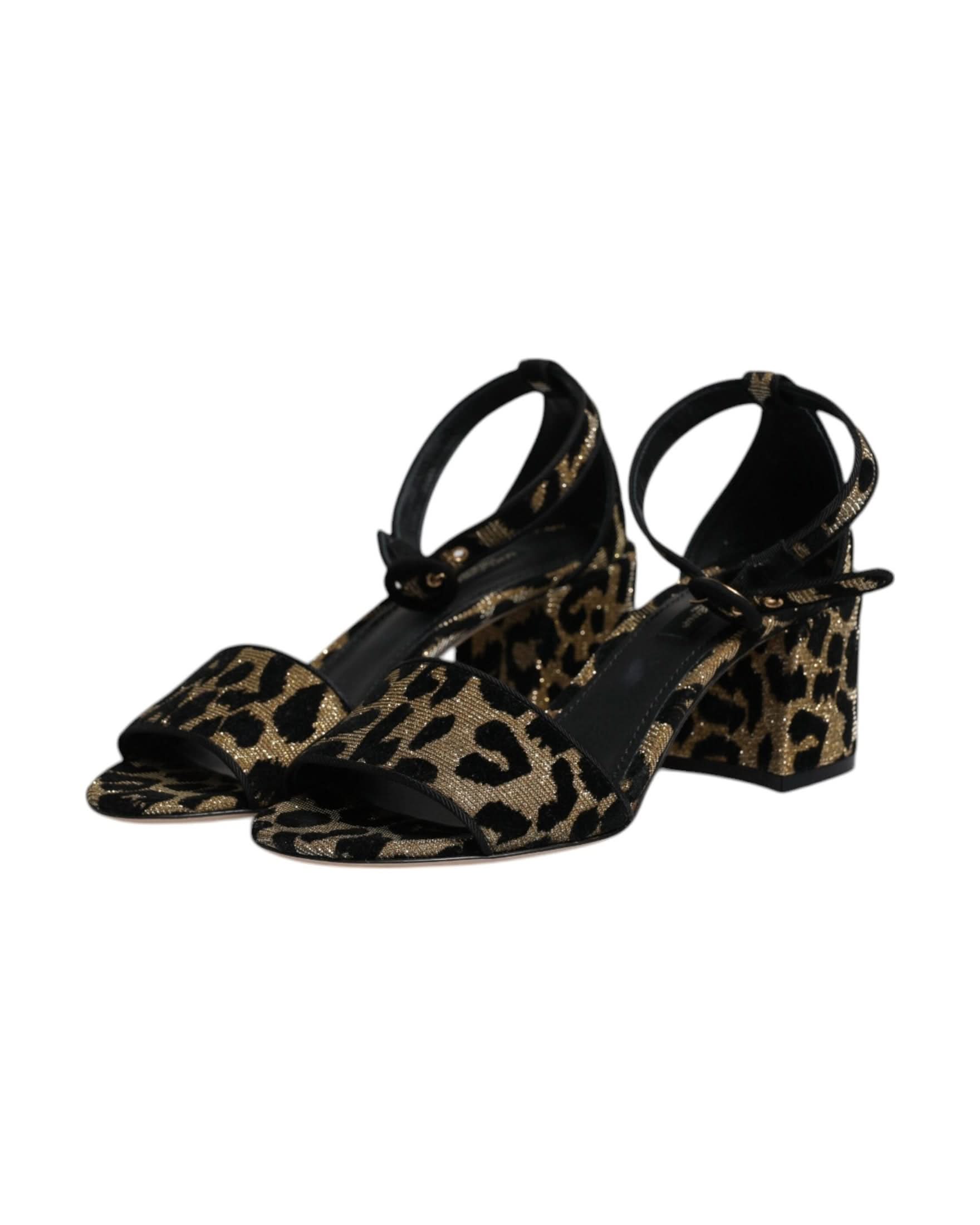 Dolce & Gabbana Gold Leopard Ankle Strap Heels Sandals Shoes Heels
