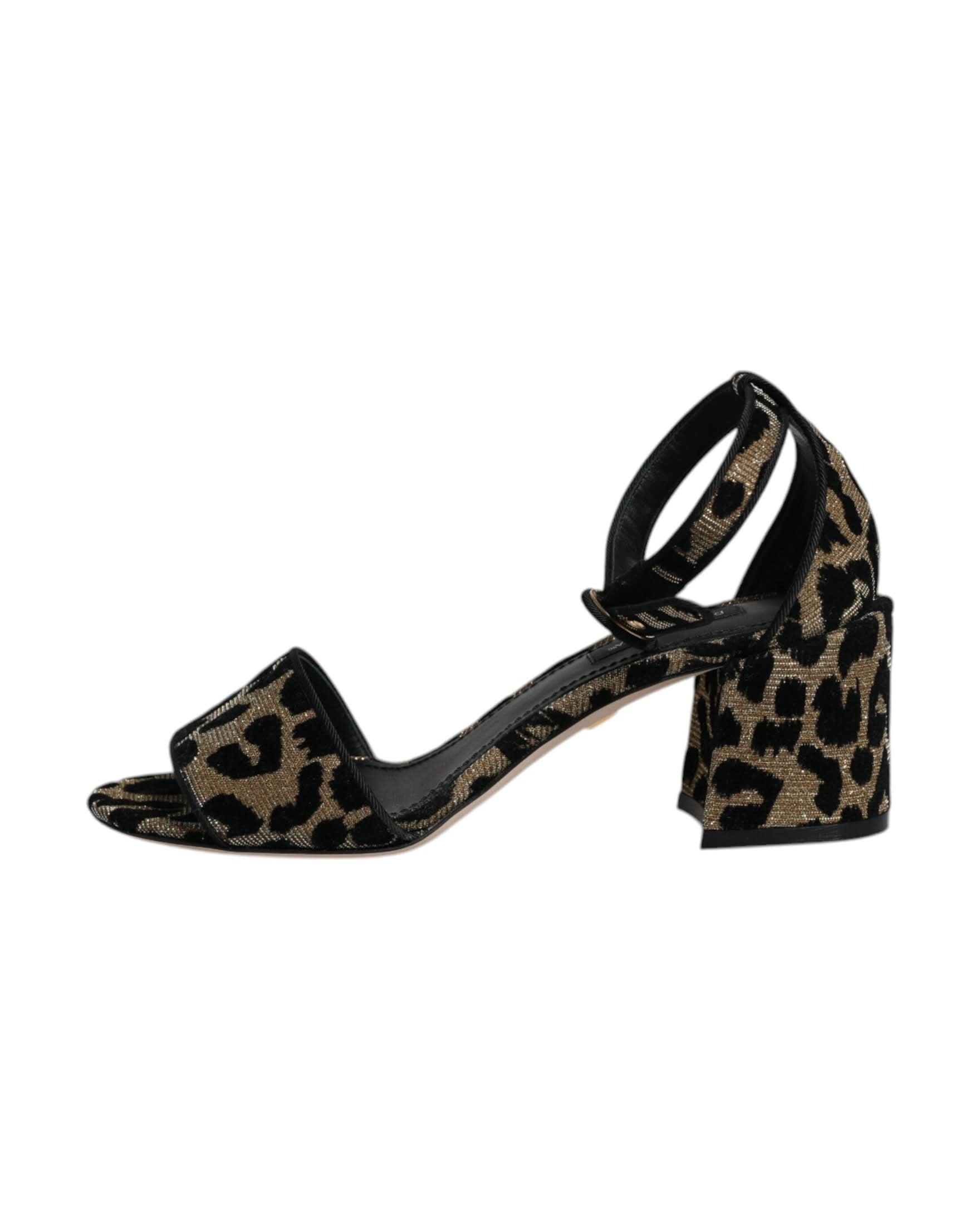 Dolce & Gabbana Gold Leopard Ankle Strap Heels Sandals Shoes Heels