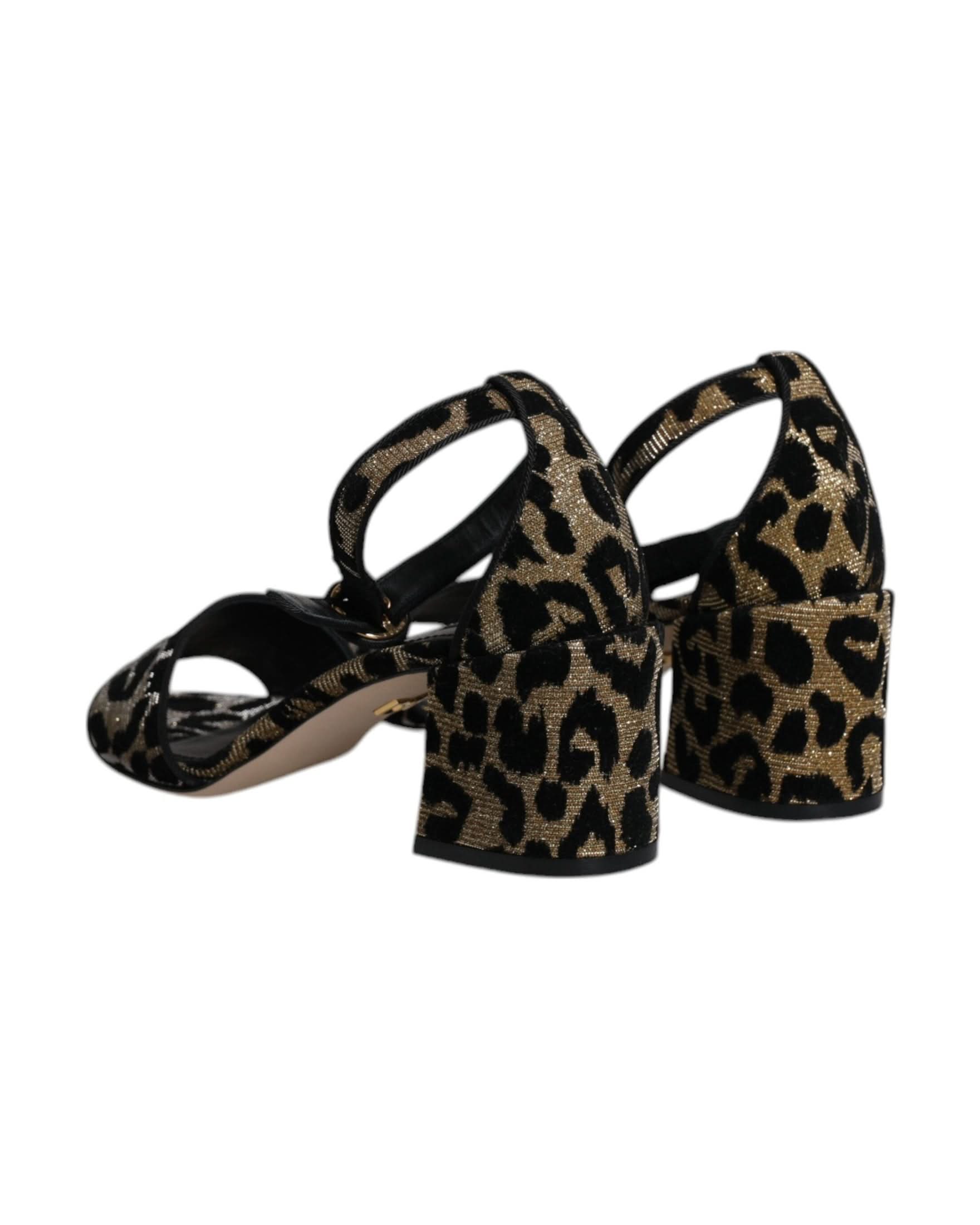 Dolce & Gabbana Gold Leopard Ankle Strap Heels Sandals Shoes Heels