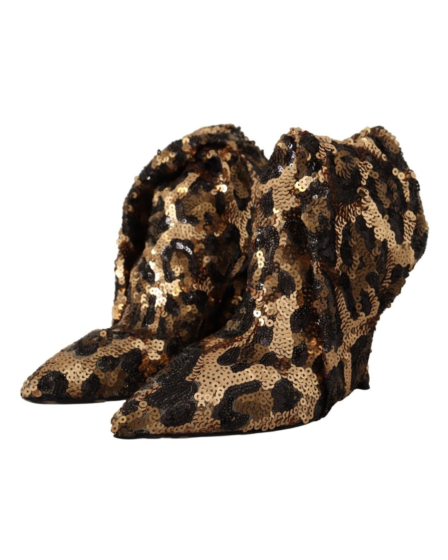 Dolce & Gabbana Gold Leopard Sequins Boots Boots