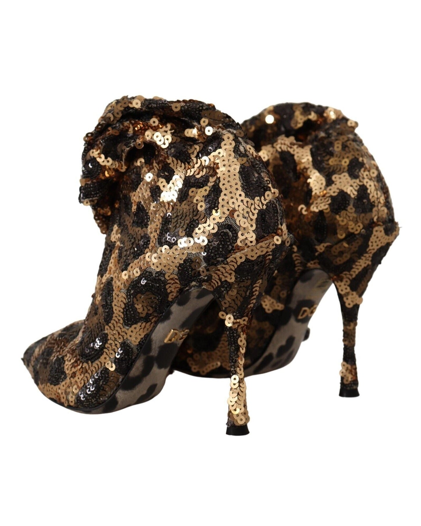 Dolce & Gabbana Gold Leopard Sequins Boots Boots