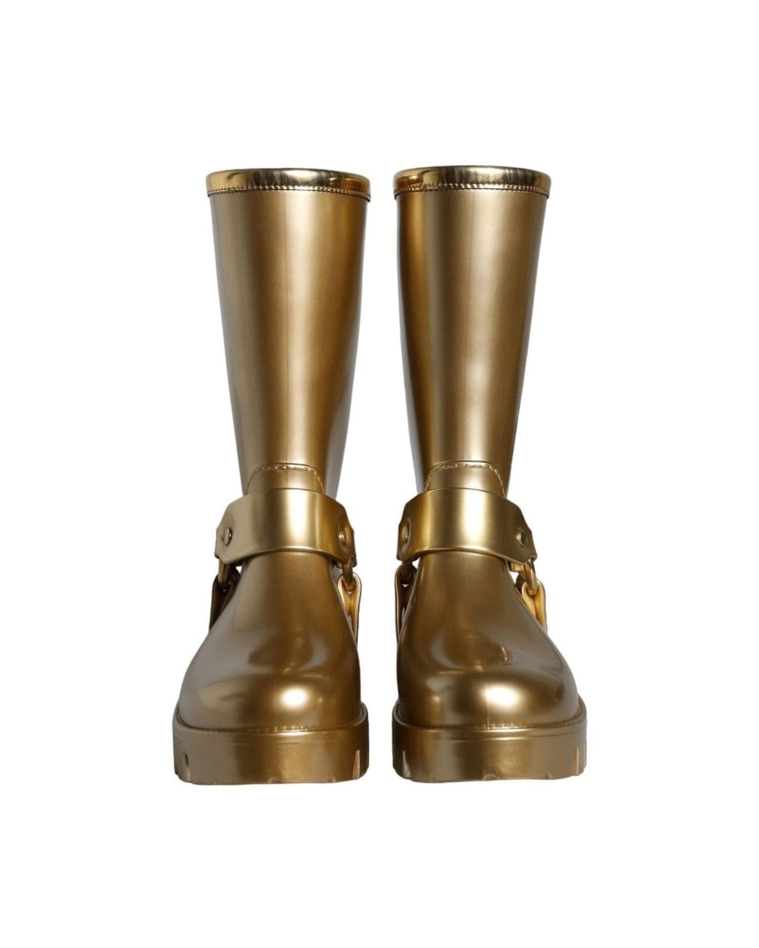 Dolce & Gabbana Gold Metallic Rubber Pvc Rain Boots Shoes Boots