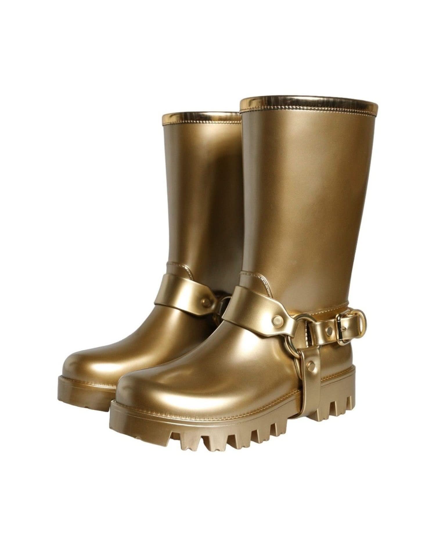 Dolce & Gabbana Gold Metallic Rubber Pvc Rain Boots Shoes Boots