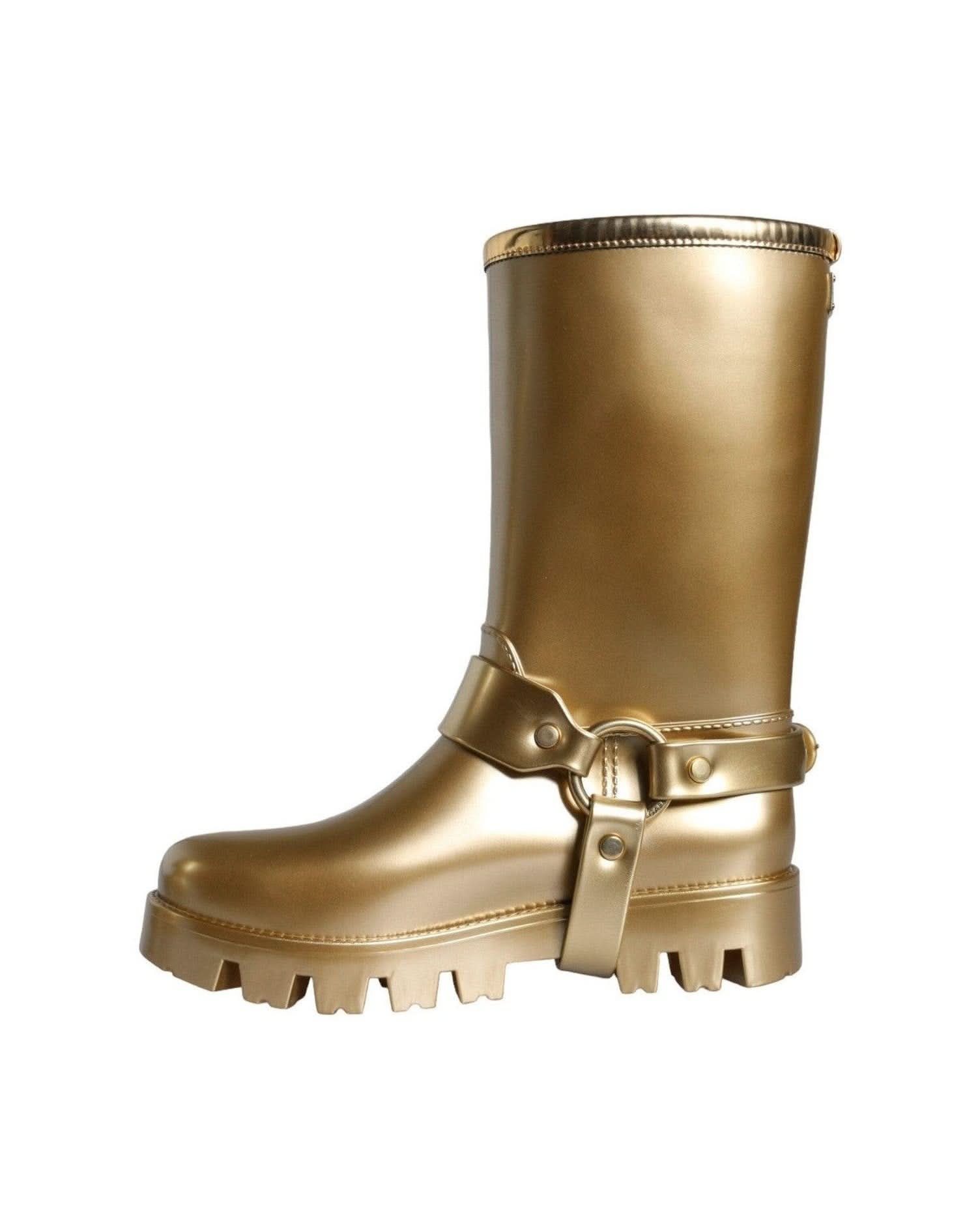 Dolce & Gabbana Gold Metallic Rubber Pvc Rain Boots Shoes Boots