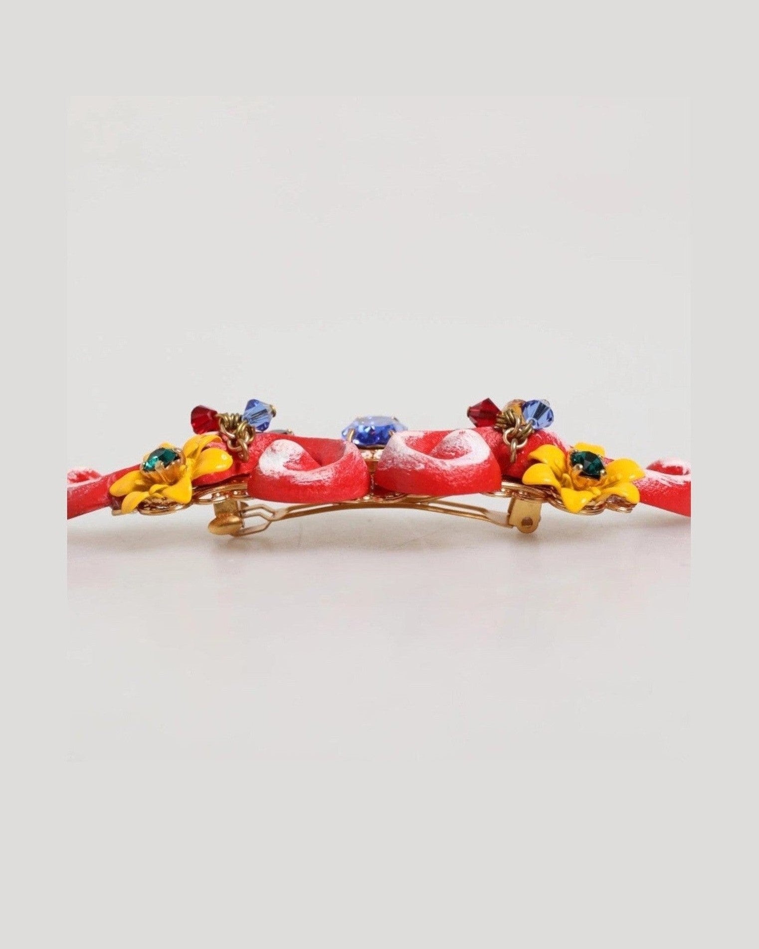 Dolce & Gabbana Gold Multicolor Spring Carretto Brass Crystal Hair Clip Glam Steals