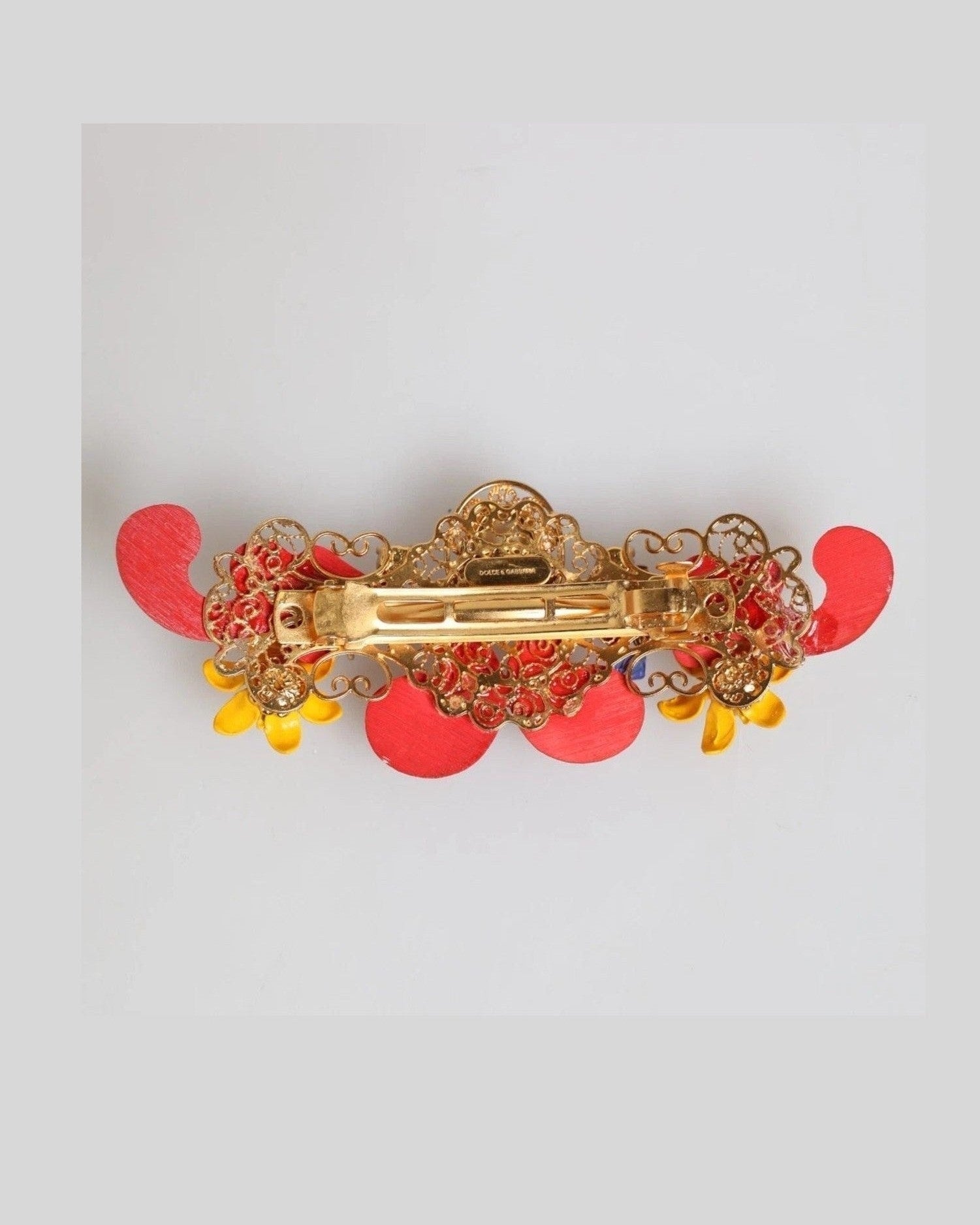 Dolce & Gabbana Gold Multicolor Spring Carretto Brass Crystal Hair Clip Glam Steals