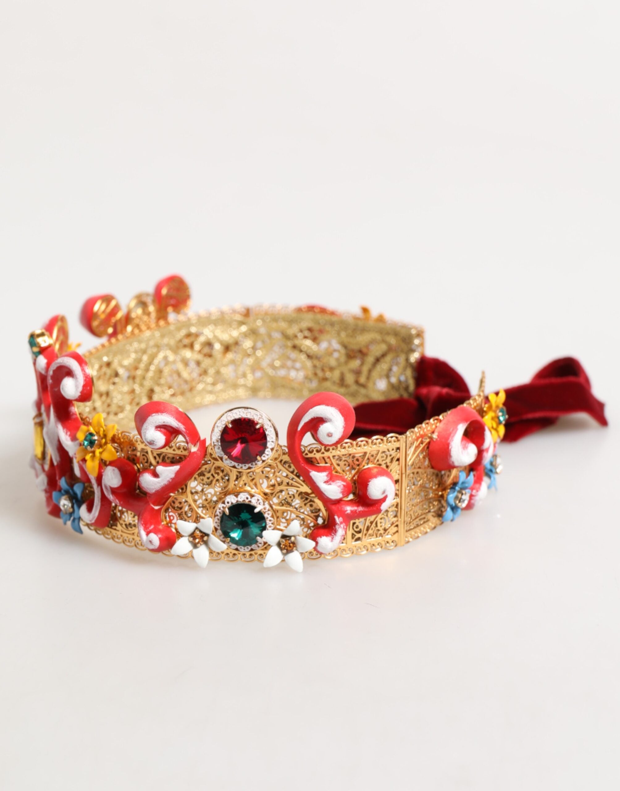 Dolce & Gabbana Gold Pearl Crystal Embellished Tiara Hair Accessory Headband Glam Steals