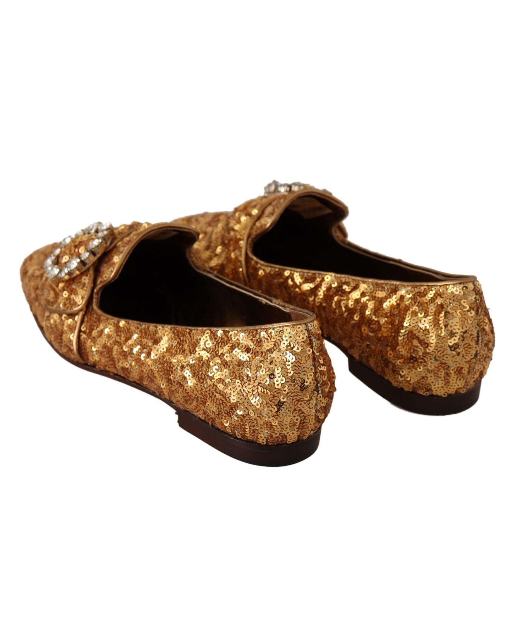 Dolce & Gabbana Gold Sequin Crystal Flat Loafers Shoes Flats