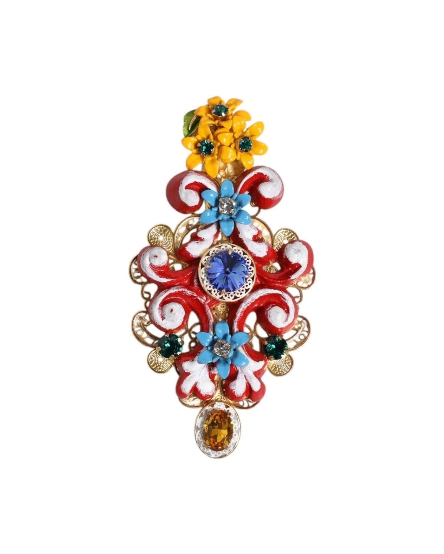 Dolce & Gabbana Gold Spring Carretto Brass Crystal Hair Clip Hair Pins, Claws & Clips