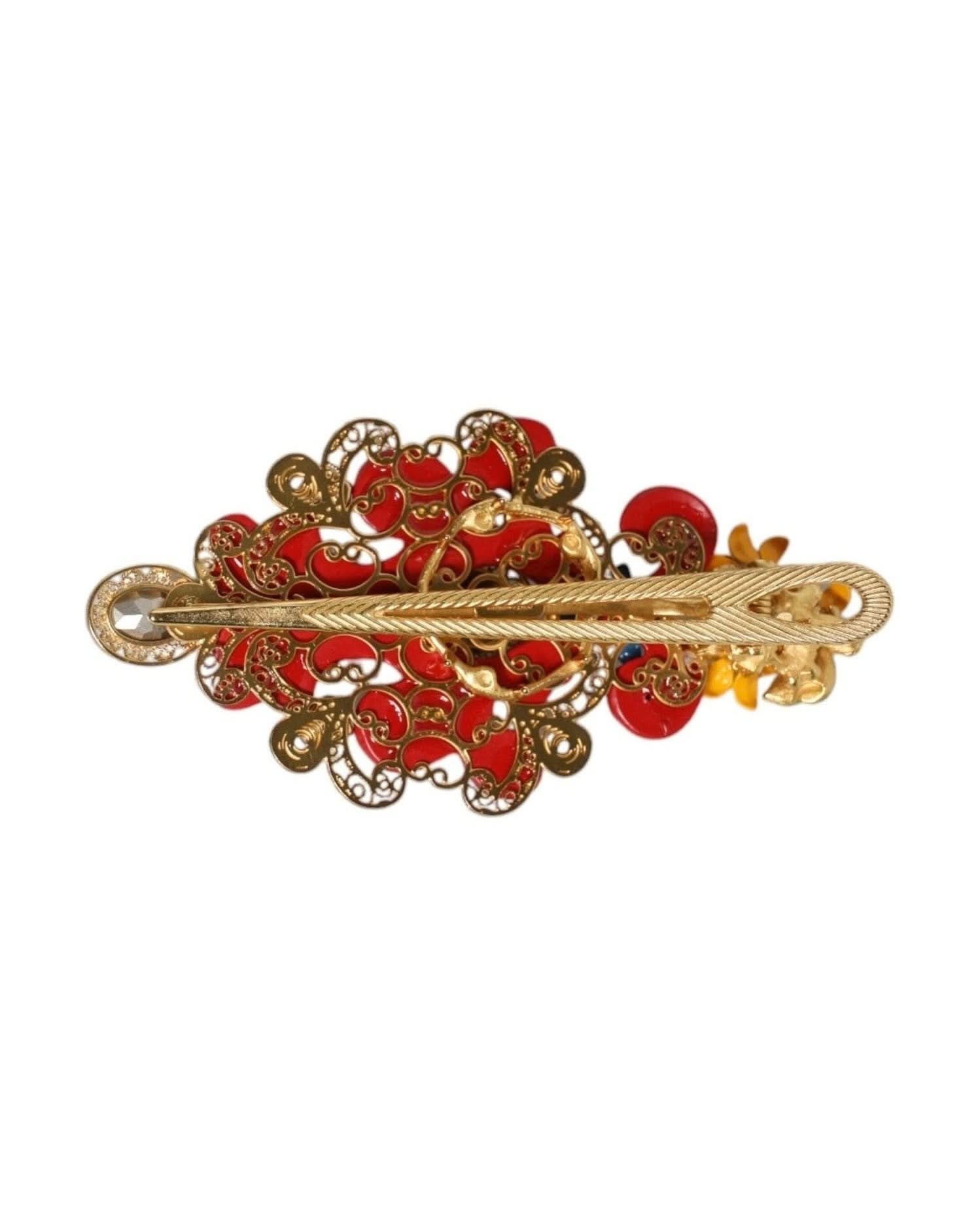 Dolce & Gabbana Gold Spring Carretto Brass Crystal Hair Clip Hair Pins, Claws & Clips