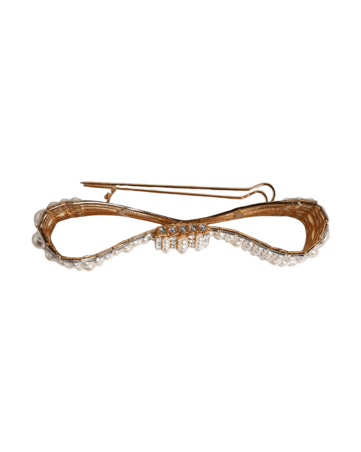 Dolce & Gabbana Gold Tone Brass Bow Crystal Fauxpearl Embellished Brooch Brooches & Lapel Pins
