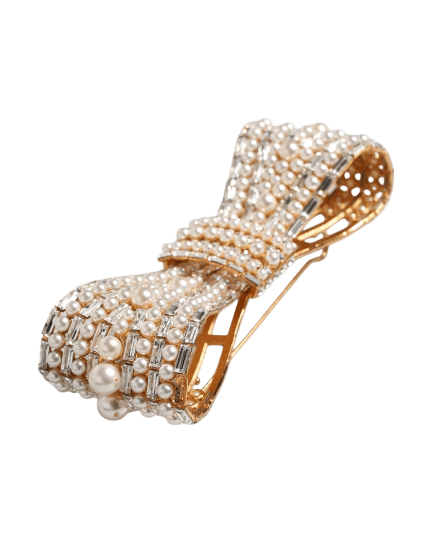 Dolce & Gabbana Gold Tone Brass Bow Crystal Fauxpearl Embellished Brooch Brooches & Lapel Pins
