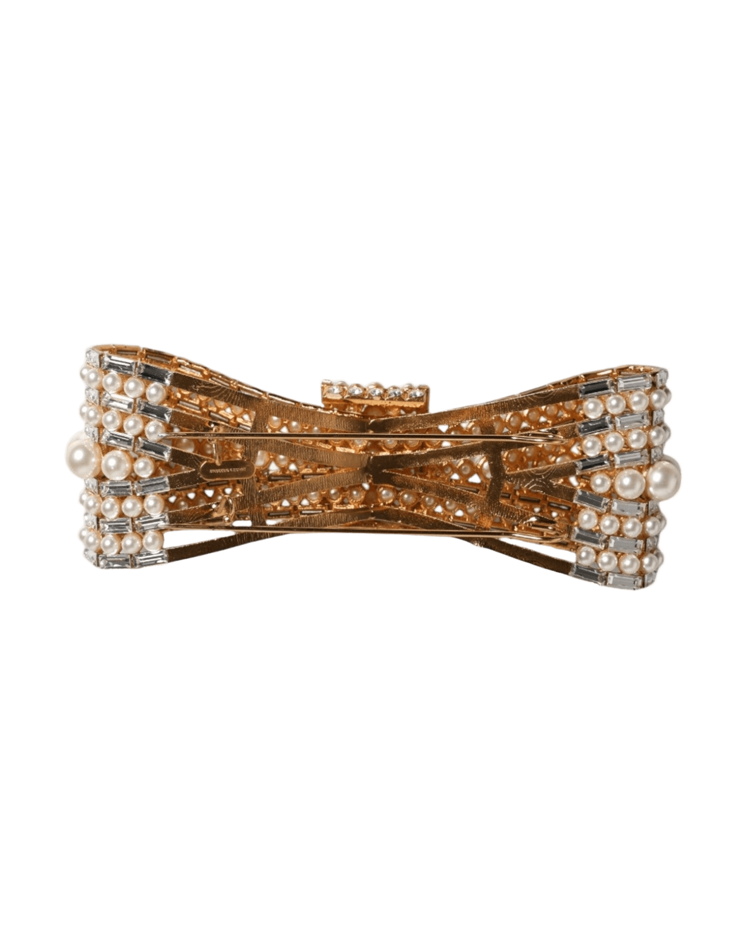 Dolce & Gabbana Gold Tone Brass Bow Crystal Fauxpearl Embellished Brooch Brooches & Lapel Pins