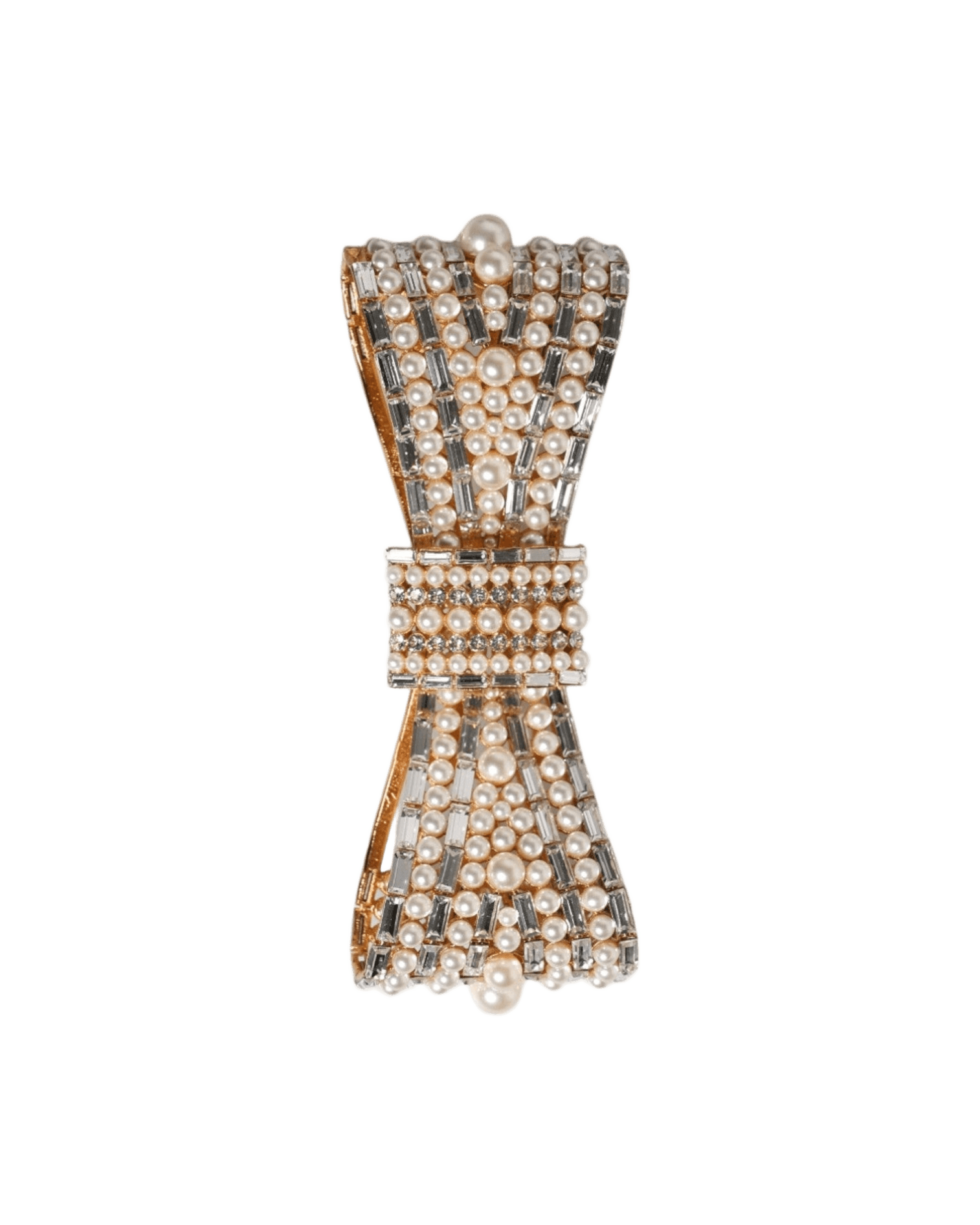 Dolce & Gabbana Gold Tone Brass Bow Crystal Fauxpearl Embellished Brooch Brooches & Lapel Pins