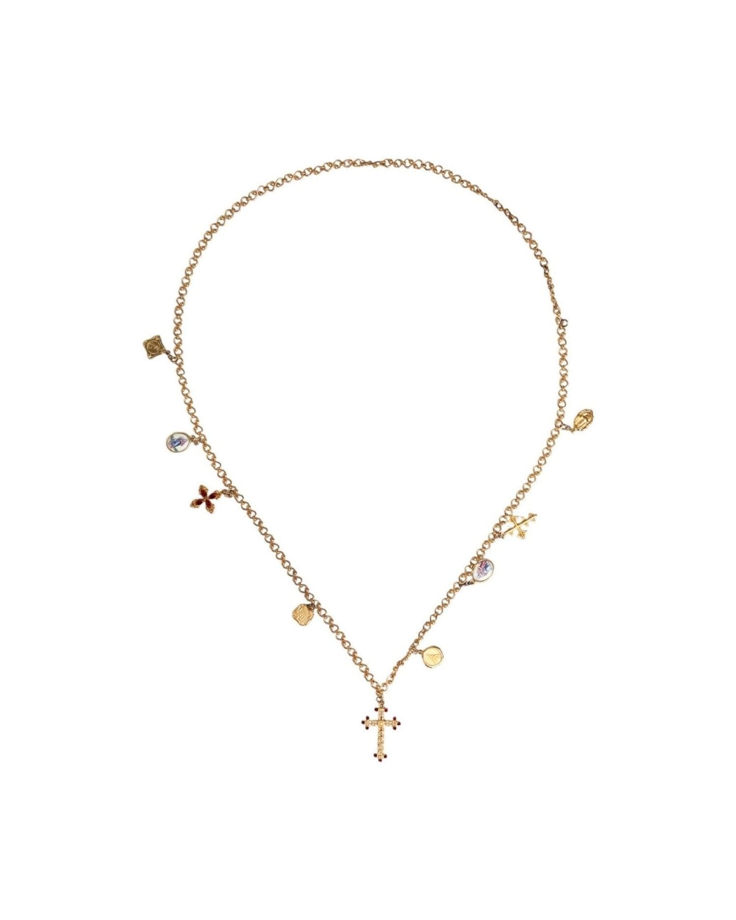 Dolce & Gabbana Tone Brass Chain Religious Cross Pendant Gold Necklace Glam Steals