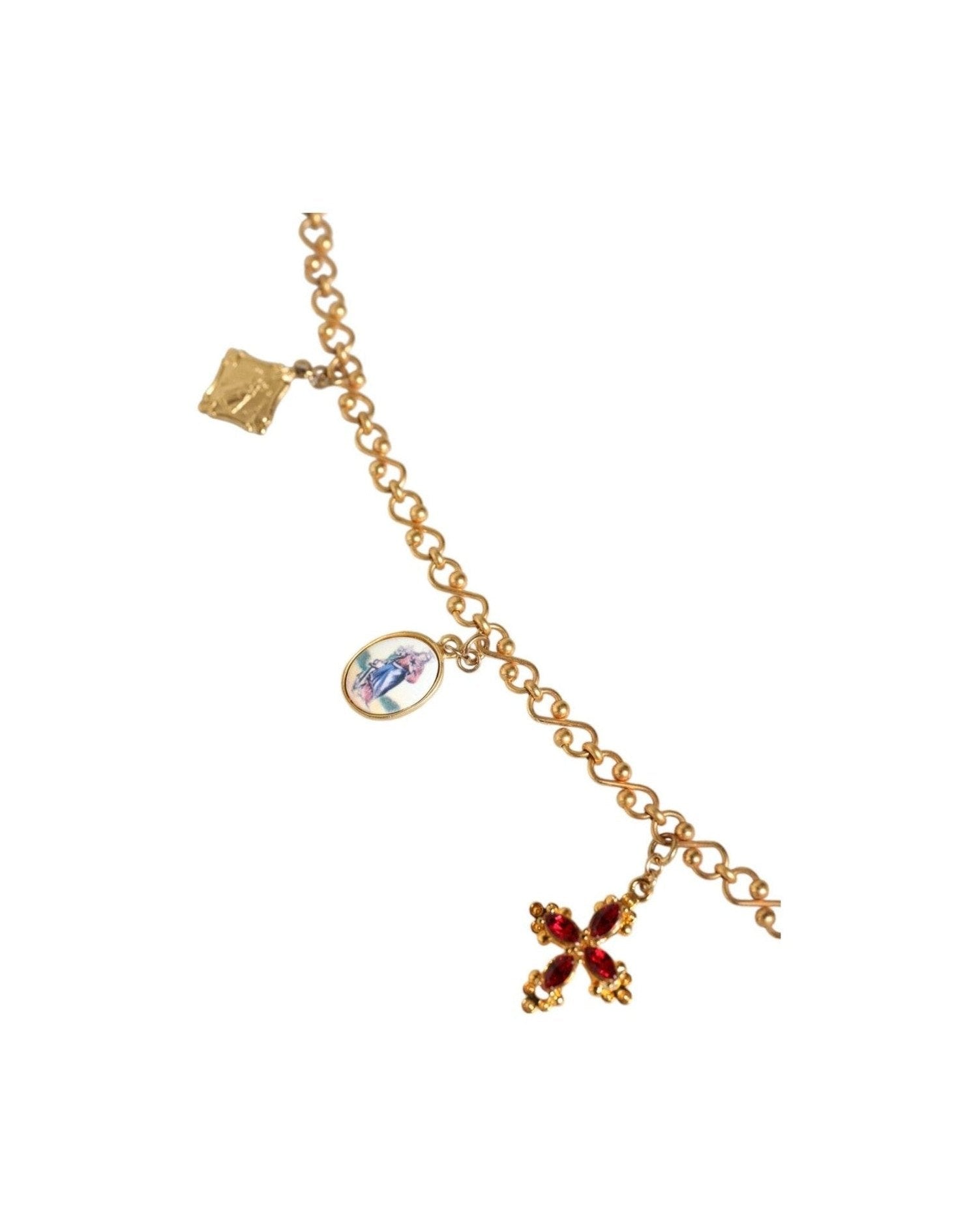 Dolce & Gabbana Tone Brass Chain Religious Cross Pendant Gold Necklace Glam Steals