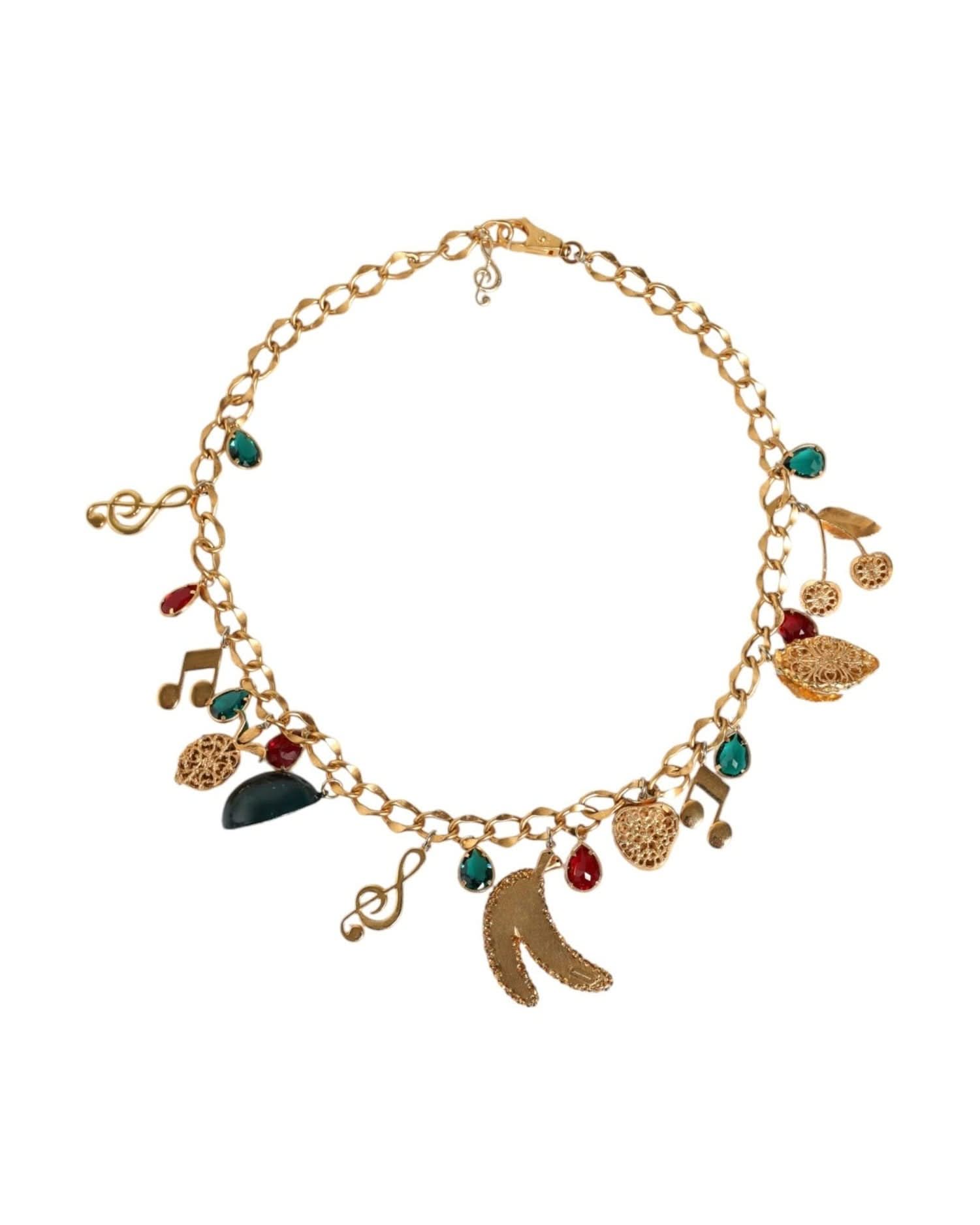 Dolce & Gabbana Gold Tone Brass Fruity Crystal Embellished Waist Chain Belt Body Jewelry