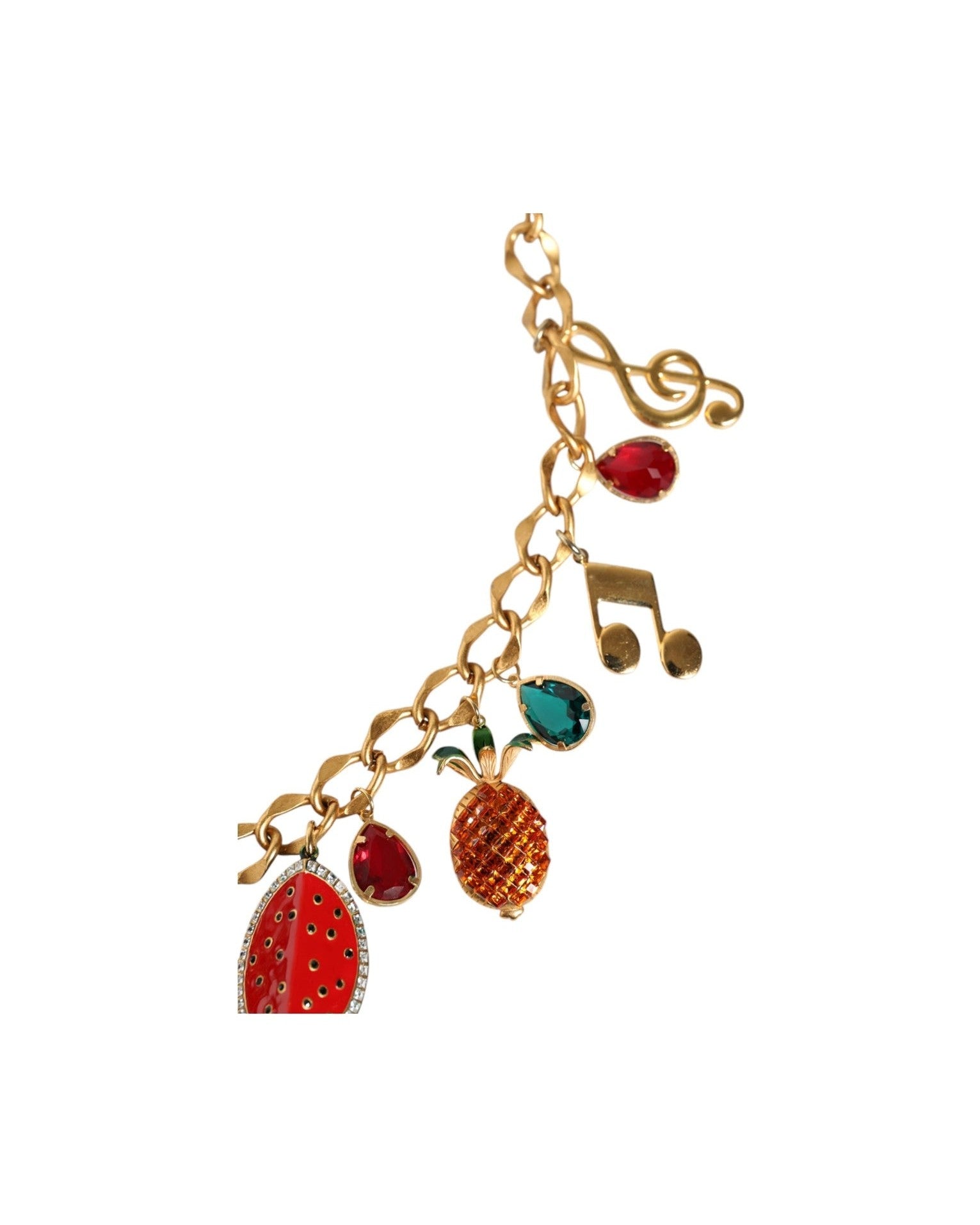 Dolce & Gabbana Tone Brass Fruity Crystal Embellished Waist Chain Gold Belt Glam Steals