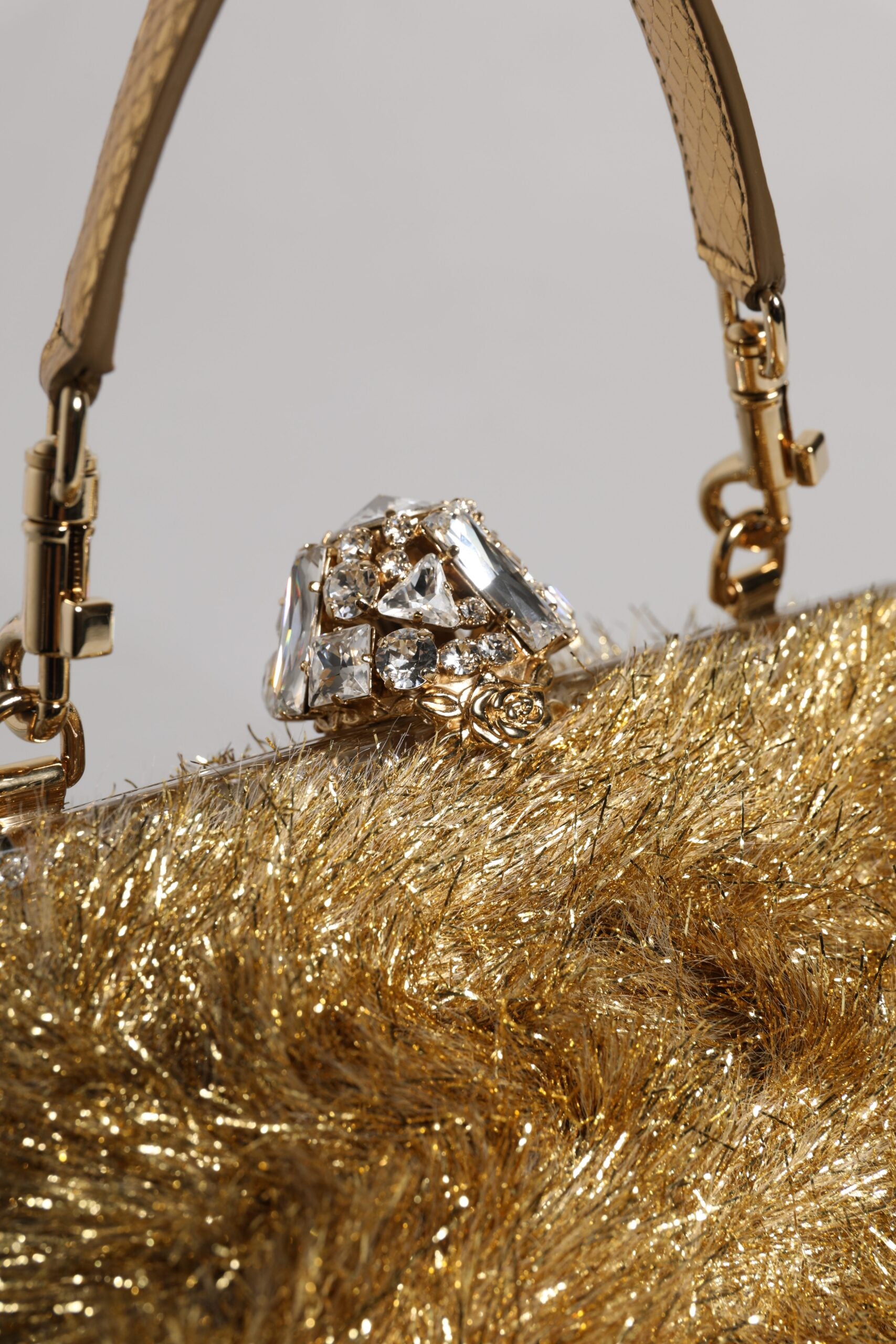 Dolce & Gabbana Gold Vanda Chain Strap Tinsel Crystal Evening Clutch Bag Glam Steals