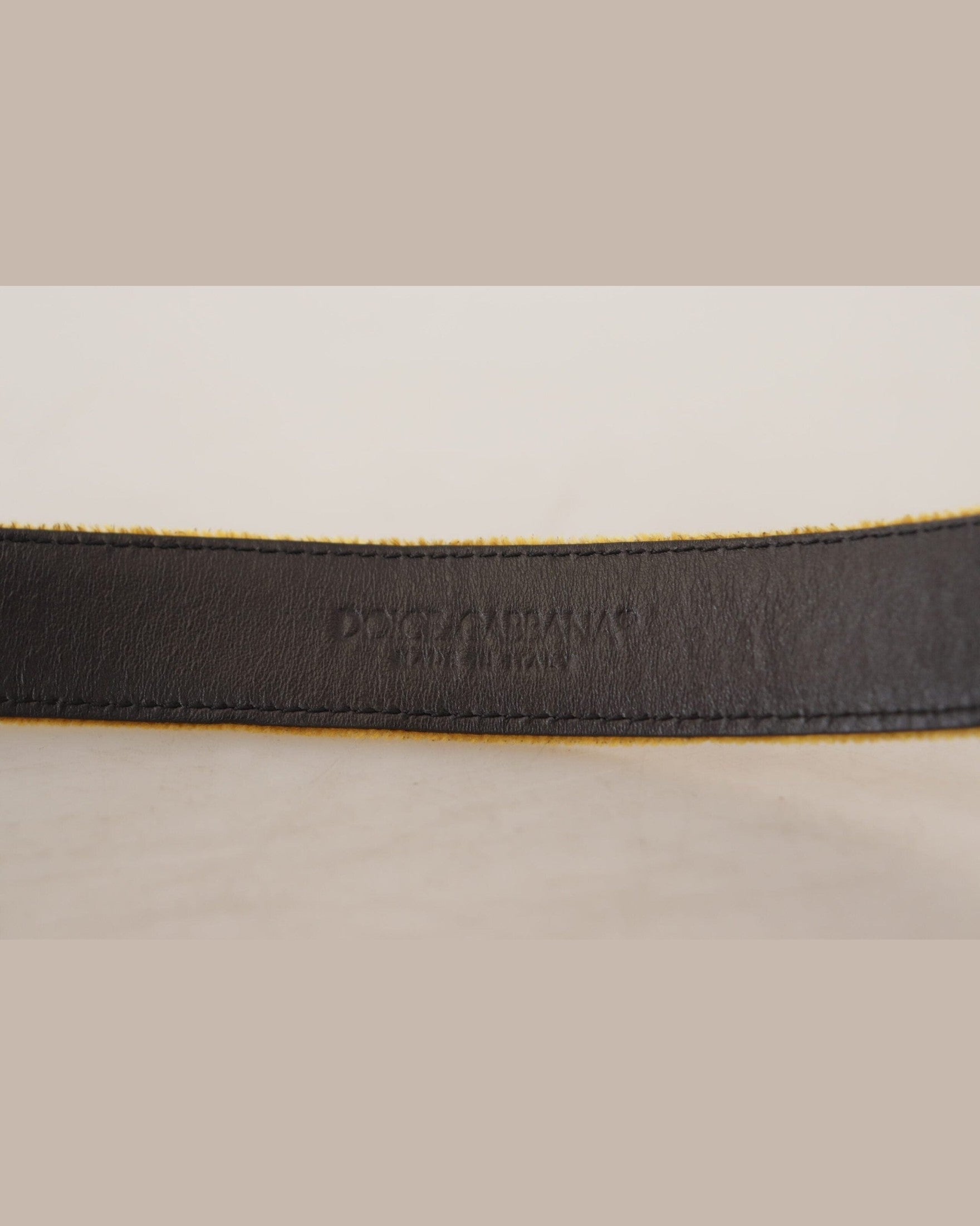 Dolce & Gabbana Gold Velvet Mustard Logo Engraved Metal Buckle Belt Belts