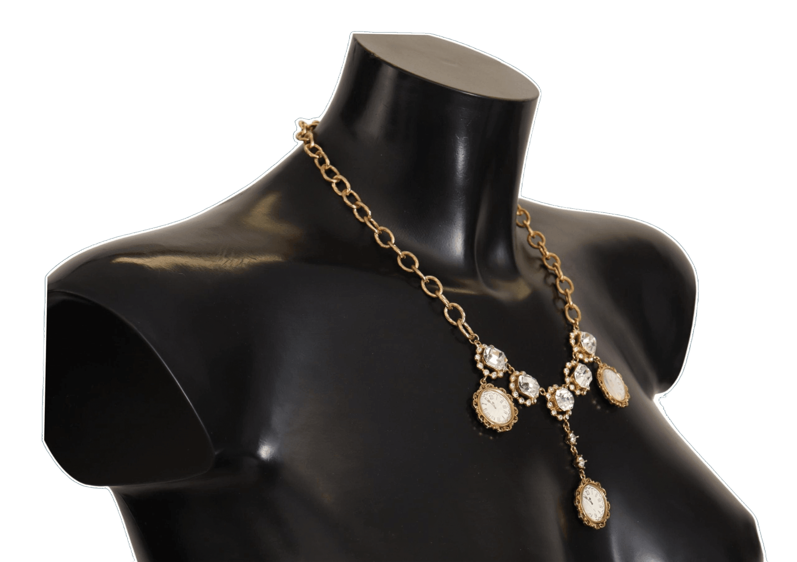 Dolce & Gabbana Gold and Clock Statement Crystal Chain Necklace Glam Steals