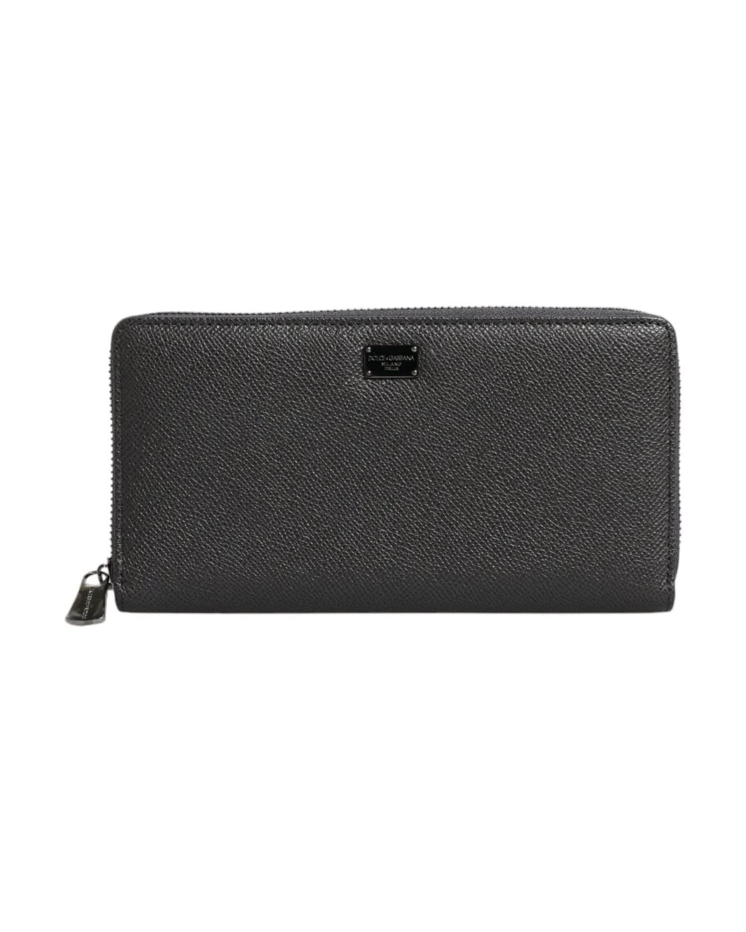 Dolce & Gabbana Gray Dark Leather Dg Logo Zip Around Continental Wallet Wallets