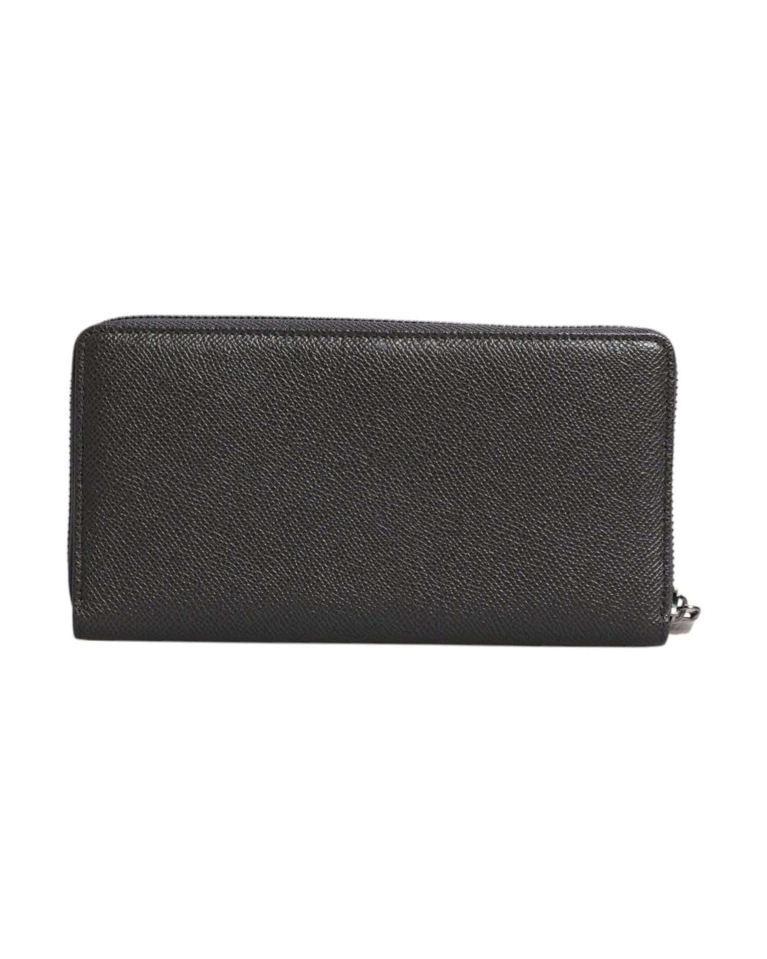 Dolce & Gabbana Gray Dark Leather Dg Logo Zip Around Continental Wallet Wallets