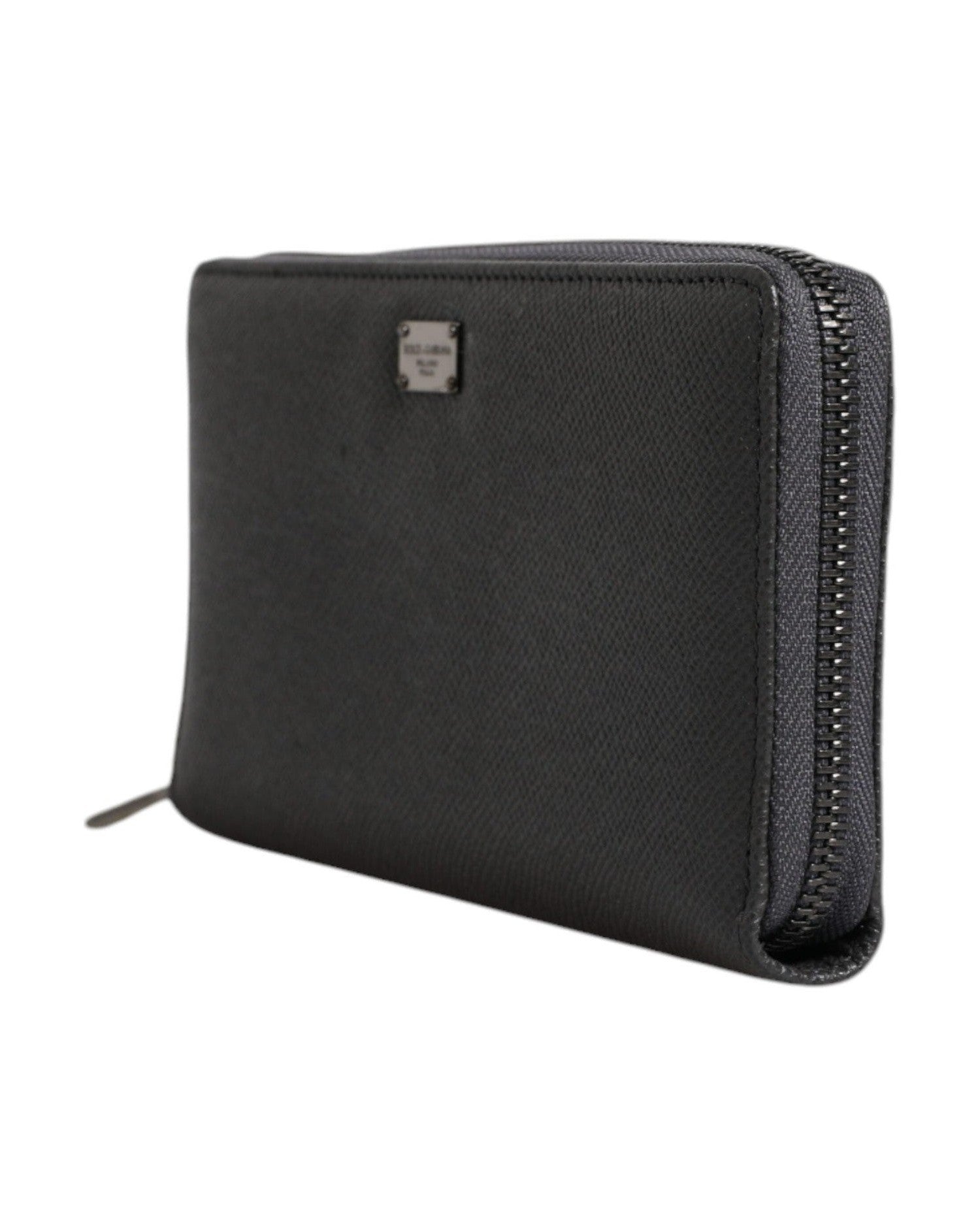 Dolce & Gabbana Dark Leather Dg Logo Zip Around Continental Gray Wallet Glam Steals