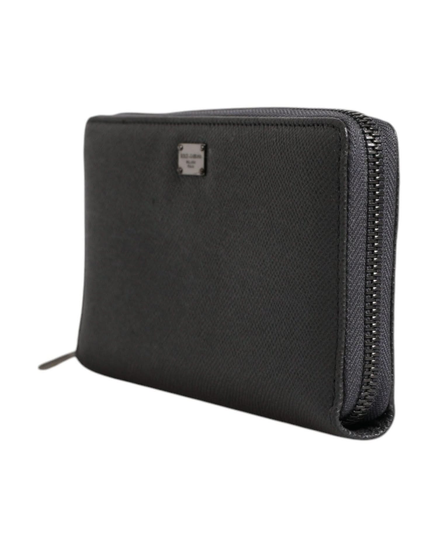 Dolce & Gabbana Gray Dark Leather Dg Logo Zip Around Continental Wallet Wallets