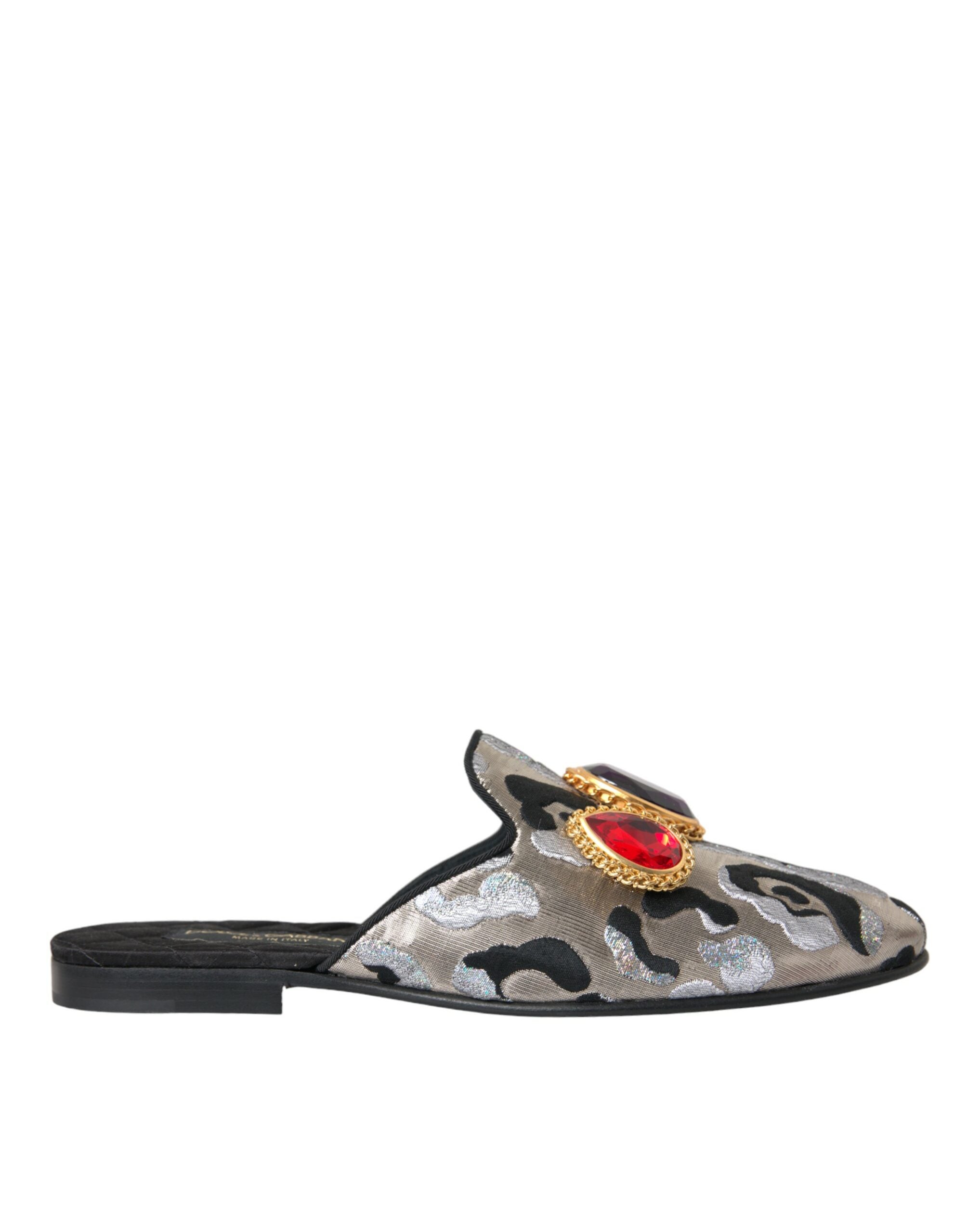 Dolce & Gabbana Gray Jacquard Crystal Mule Flat Sandals Shoes Glam Steals