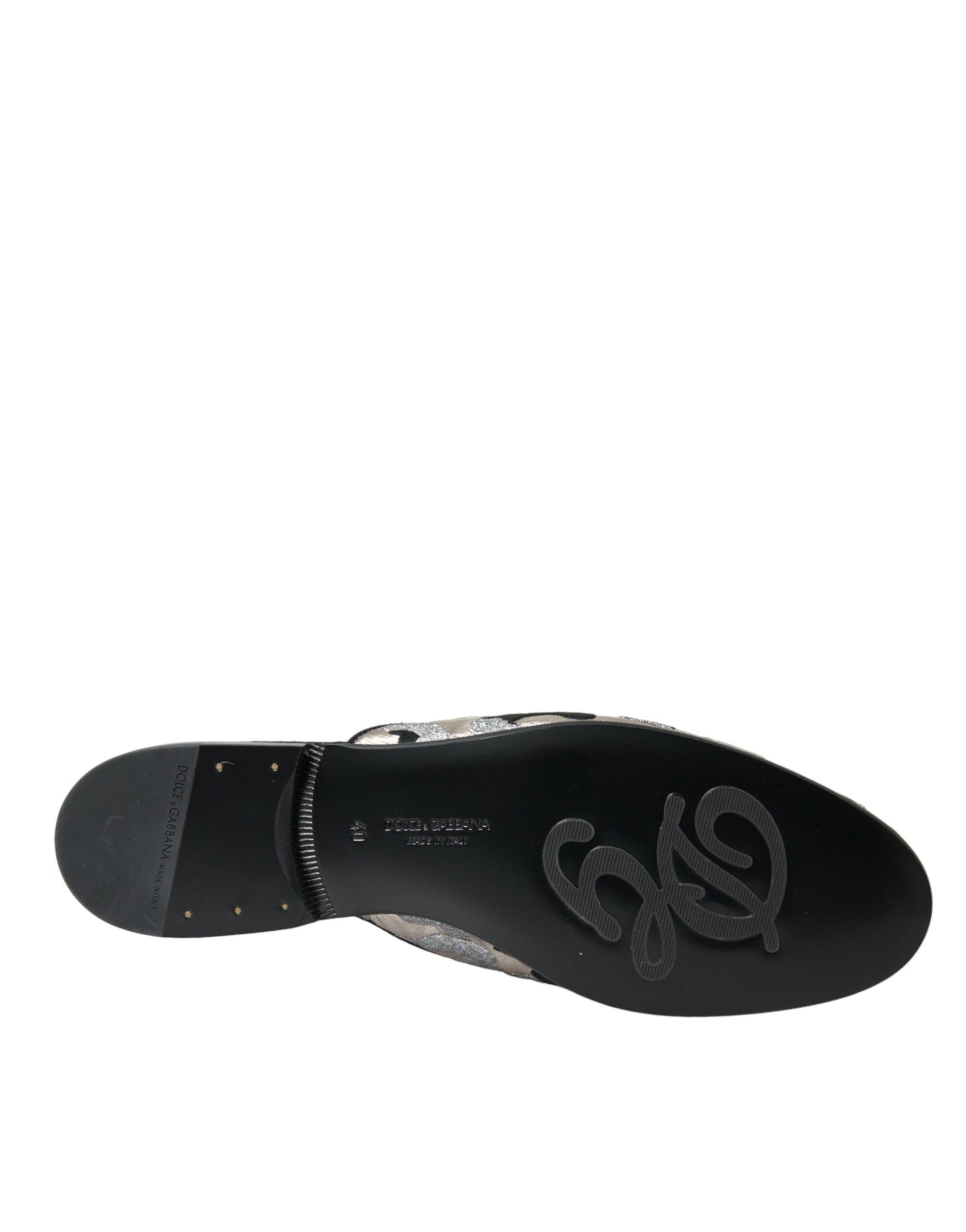 Dolce & Gabbana Gray Jacquard Crystal Mule Flat Sandals Shoes Glam Steals