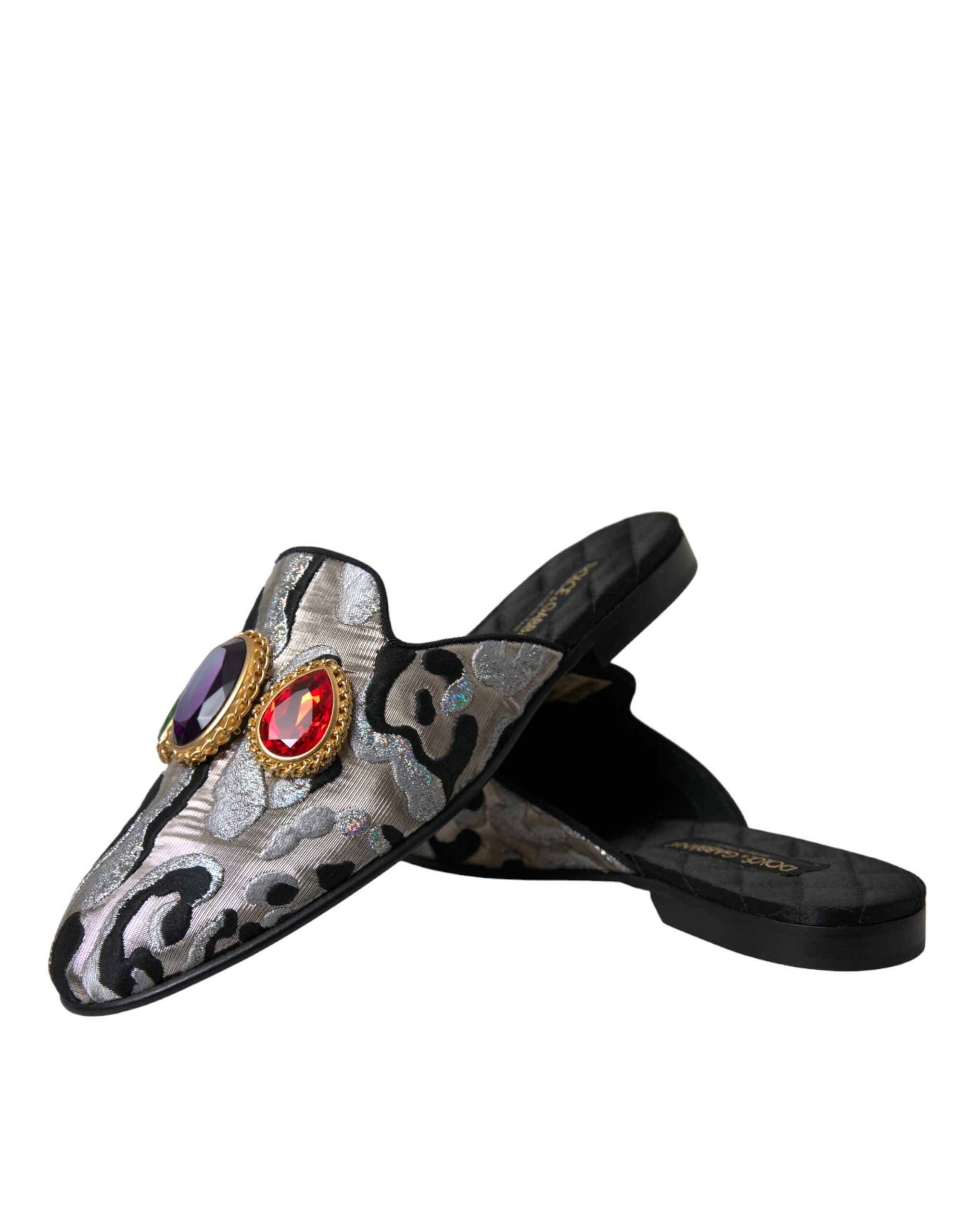 Dolce & Gabbana Gray Jacquard Crystal Mule Flat Sandals Shoes Glam Steals