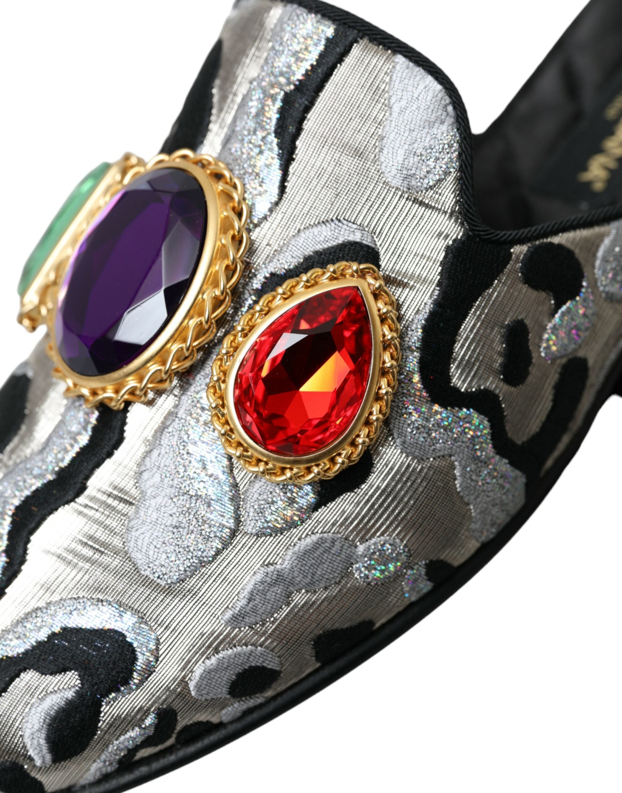 Dolce & Gabbana Gray Jacquard Crystal Mule Flat Sandals Shoes Glam Steals