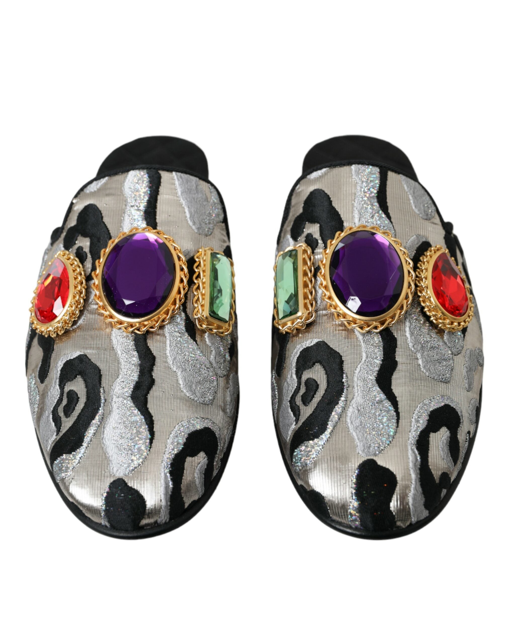 Dolce & Gabbana Gray Jacquard Crystal Mule Flat Sandals Shoes Glam Steals